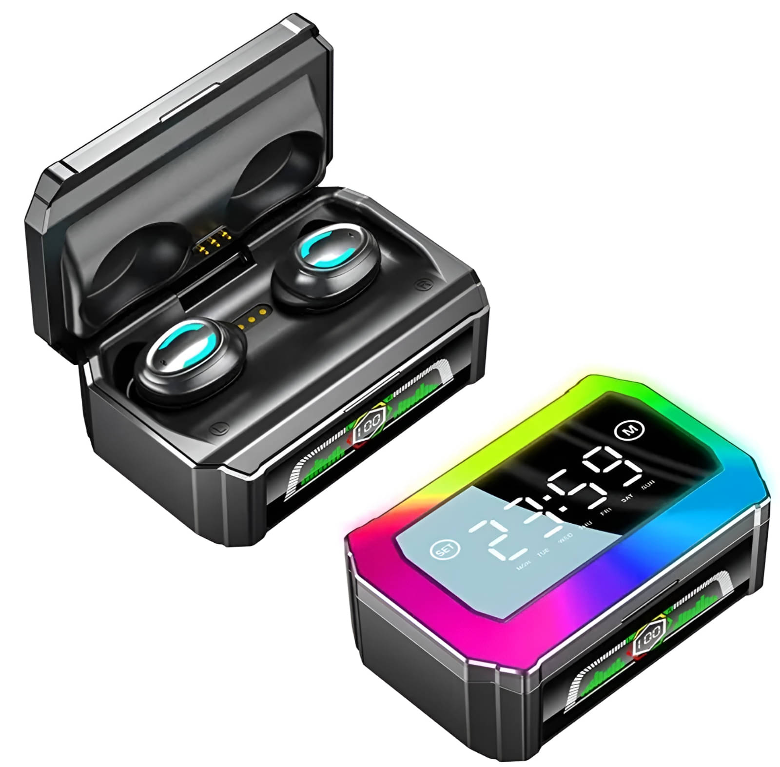     			VEHOP GQ-03 TWS with PowerBank and 120H Playtime, Dual Display Clock + Battery Indicator, BT 5.3 with 45ms Low Latency Game Mode, Reverse Charging, Type-C Fast Charging, Touch Control, IPX5 Waterproof