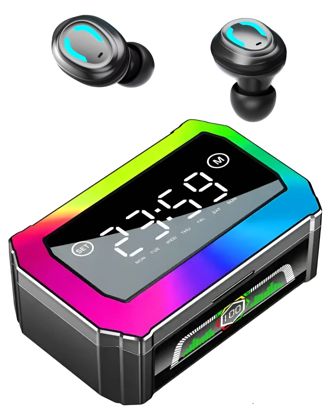     			VEHOP GQ-03 Truly Wireless Earbuds with 120H Playtime, Dual Clock + Battery Display, BT 5.3 with 45ms Low Latency Game Mode, Reverse Charging, Type-C Fast Charging, Touch Control, IPX5 Waterproof TWS