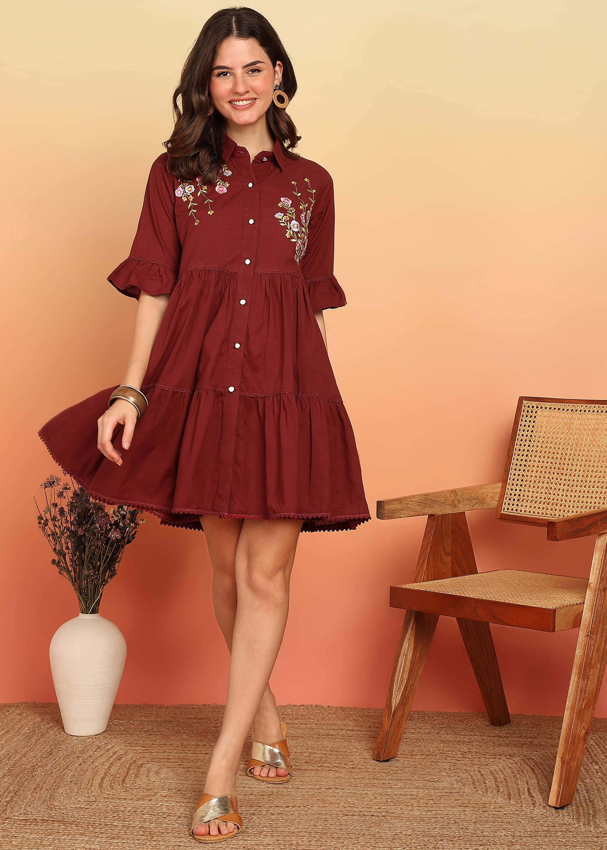     			Vbuyz Women Cotton Solid Fit & Flare Dress ( Red )