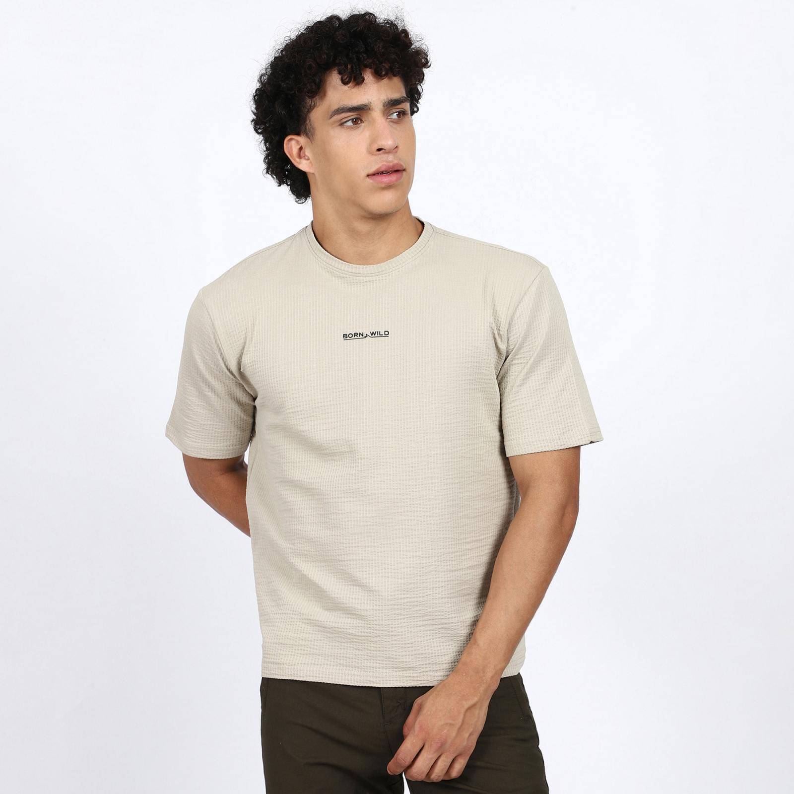     			Wolf & co. Men Cotton Regular Fit Printed T-Shirt ( Khaki )