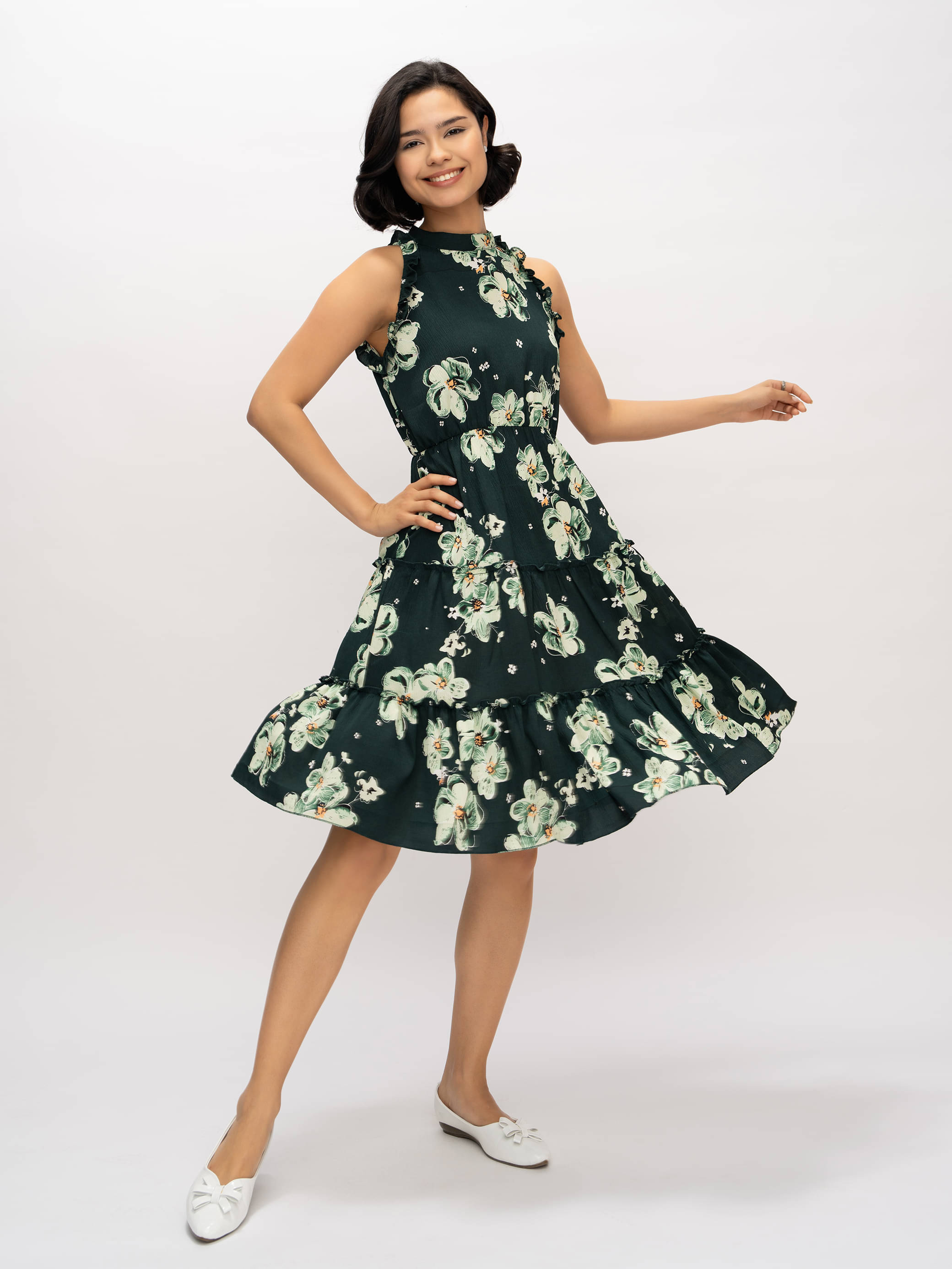 aask Women Polyester Printed Fit & Flare Dress ( Green ) aask Women Polyester Printed Fit & Flare Dress ( Green )
