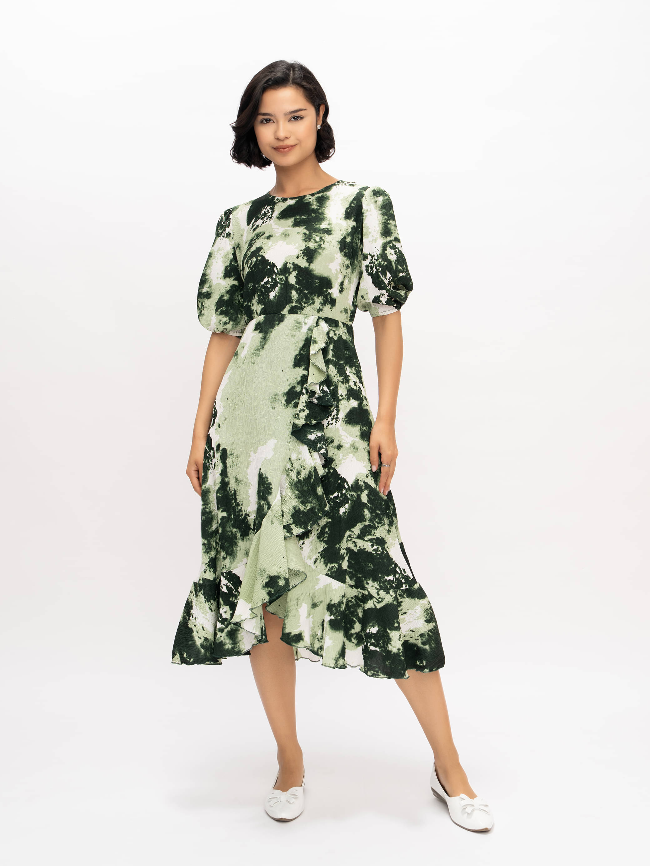     			aask Women Polyester Printed Fit & Flare Dress ( Green )