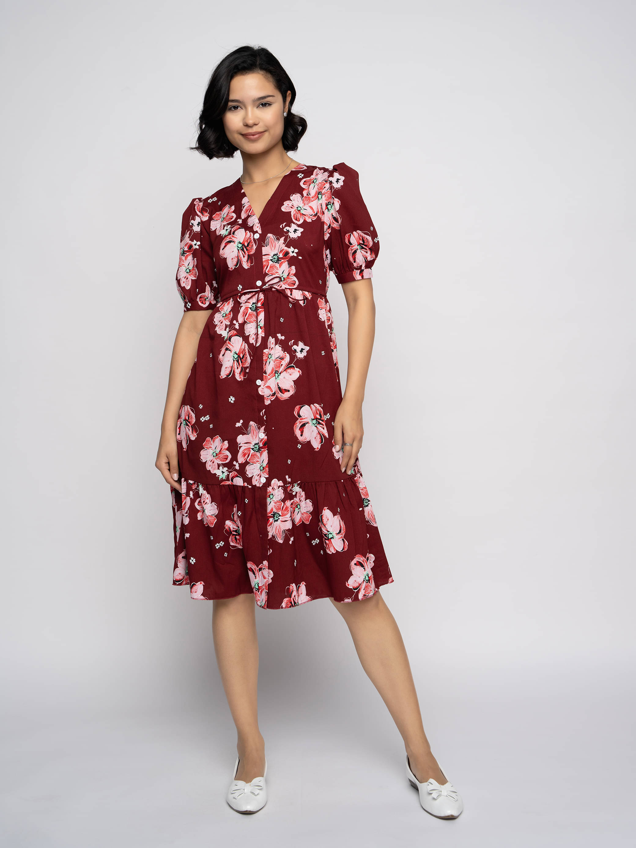 aask Women Polyester Printed Fit & Flare Dress ( Maroon ) aask Women Polyester Printed Fit & Flare Dress ( Maroon )