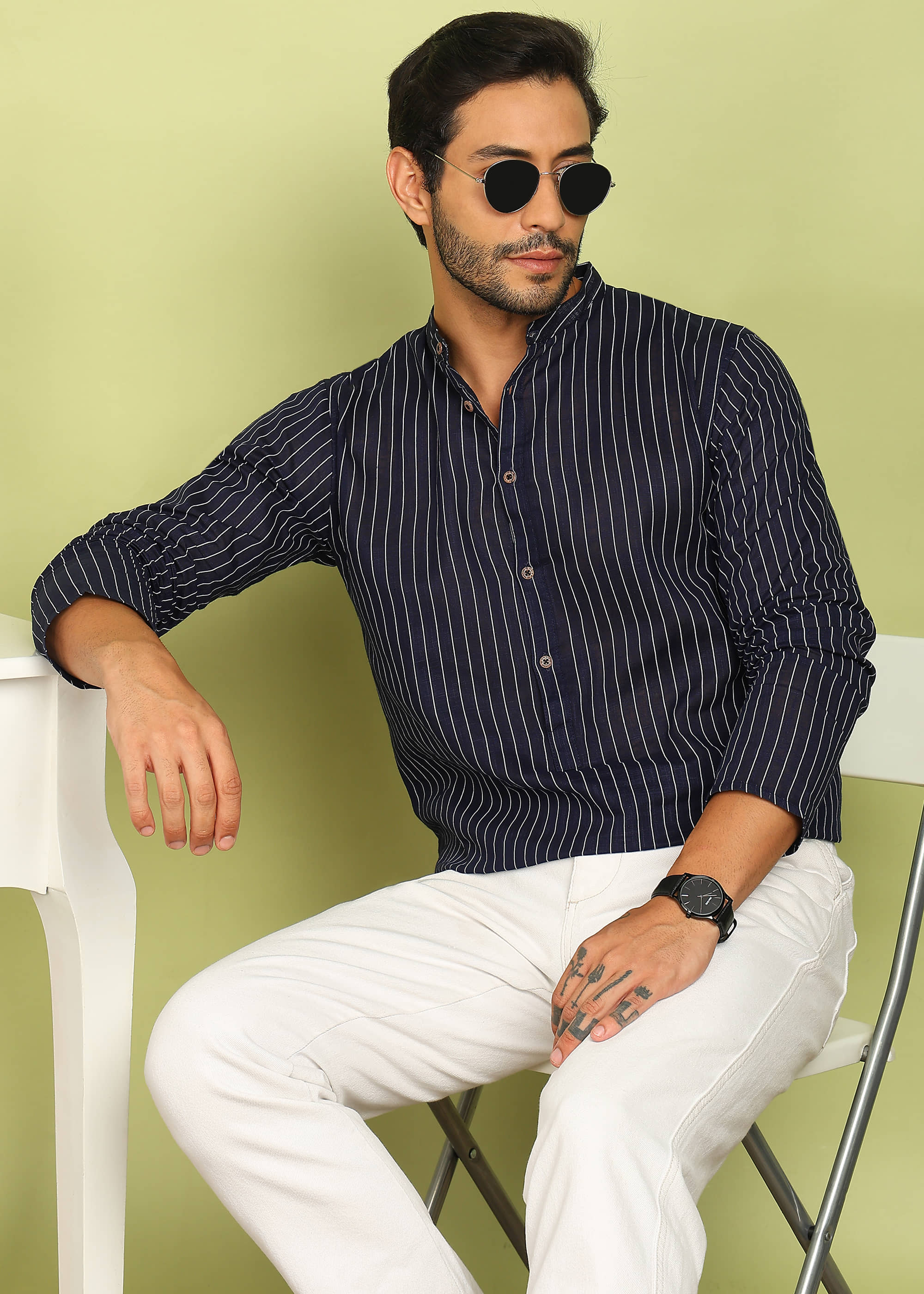 ADWYN PETER Cotton Striped Regular Kurta For Men ( Navy Blue ) - Kurtas & Kurta Sets | Buy online on ZillyBuy