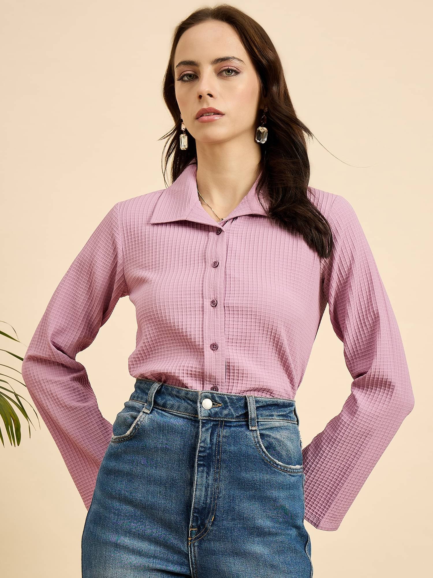 Anjir Women Solid Polyester Shirt ( Pink ) Anjir Women Solid Polyester Shirt ( Pink )