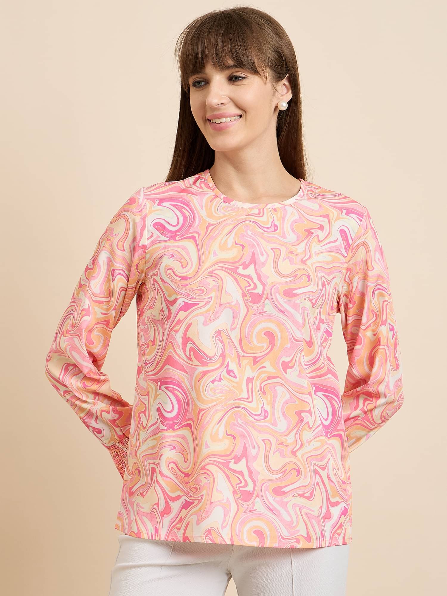 Anjir Women's Polyester Regular Top ( Pink ) Anjir Women's Polyester Regular Top ( Pink )