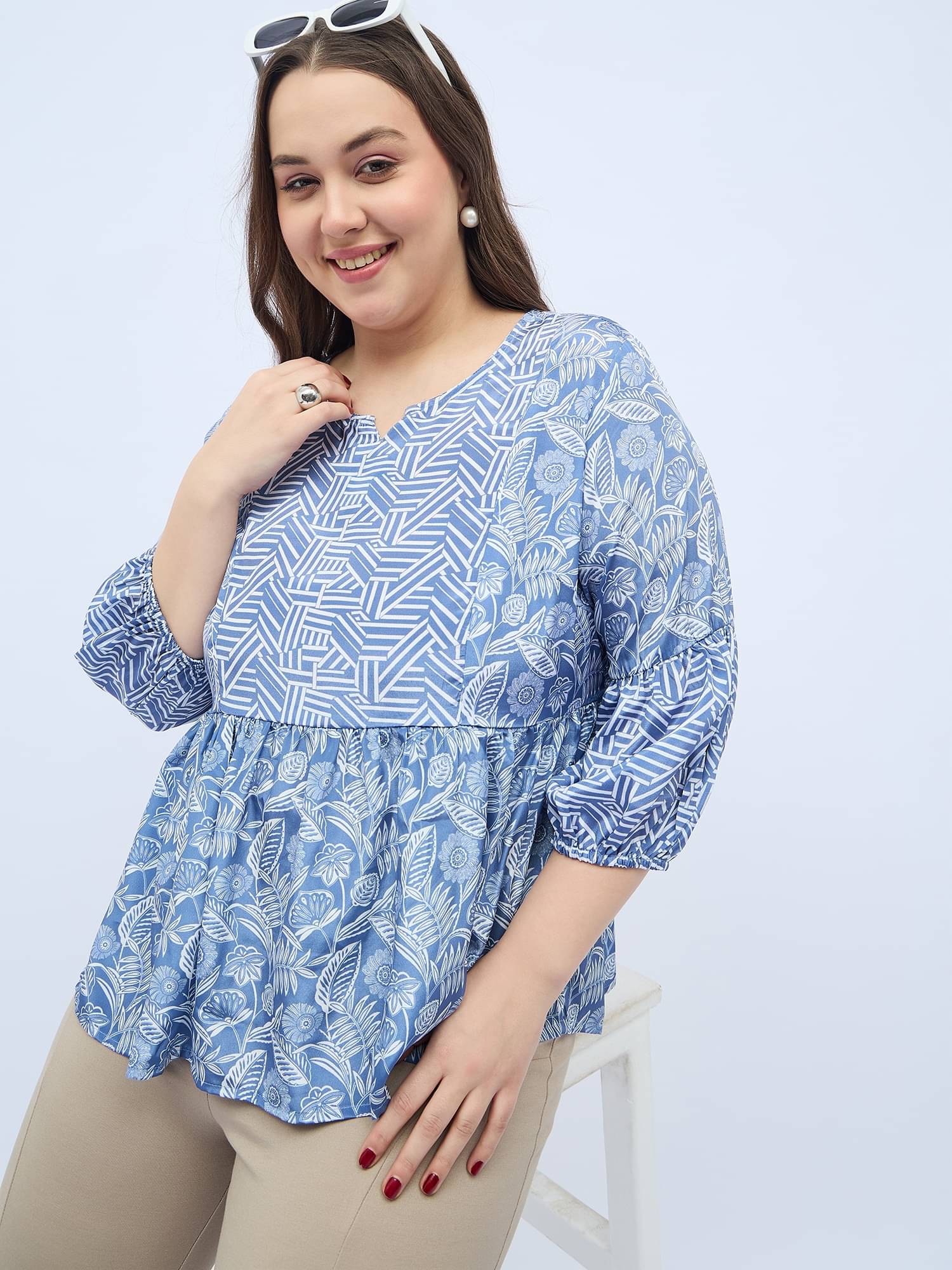 Anjir Women's Polyester Regular Top ( Blue ) Anjir Women's Polyester Regular Top ( Blue )