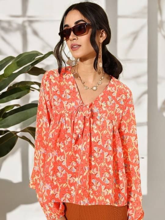 Anjir Women's Polyester Regular Top ( Orange ) Anjir Women's Polyester Regular Top ( Orange )