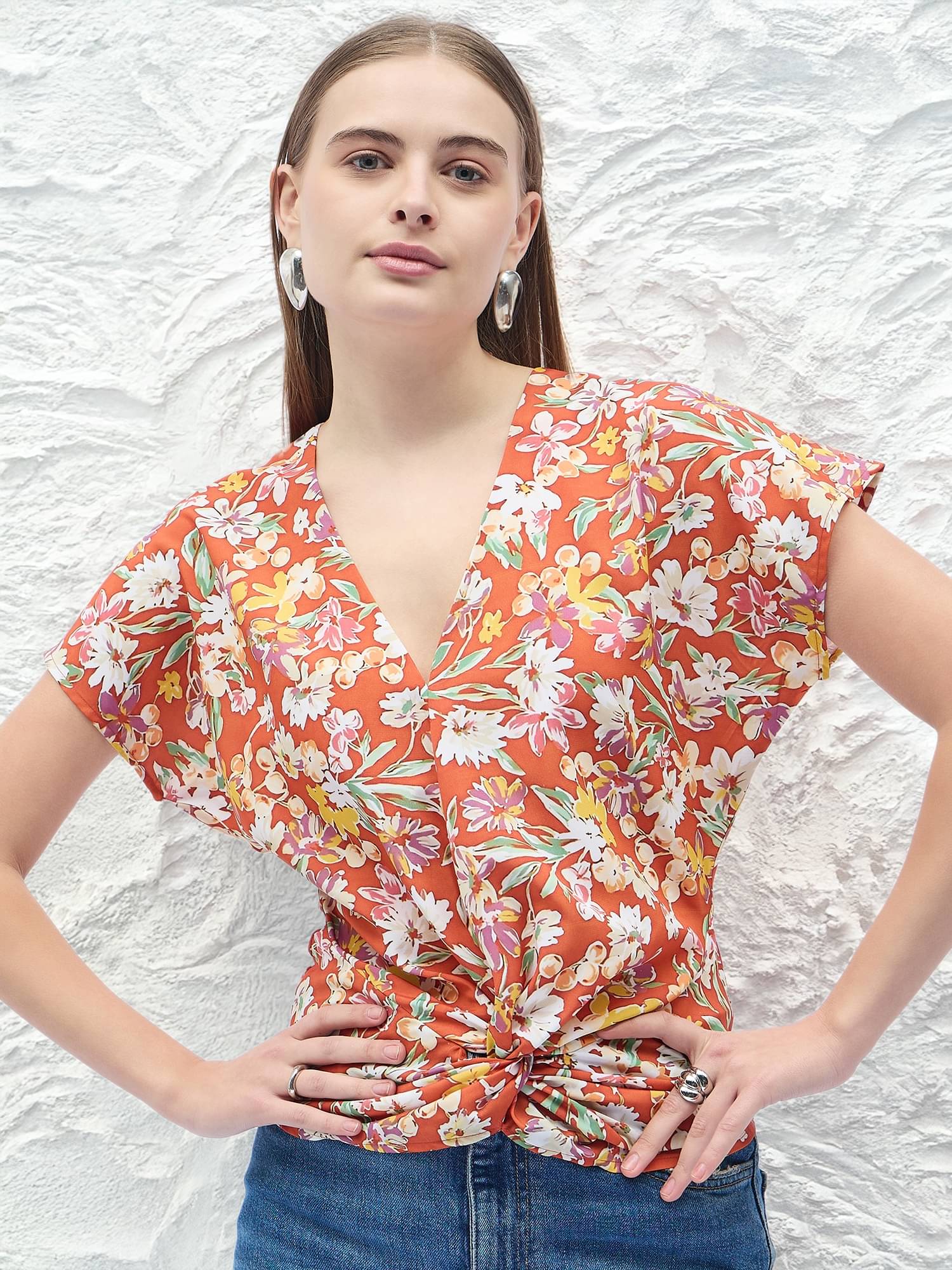 Anjir Women's Polyester Regular Top ( Orange ) Anjir Women's Polyester Regular Top ( Orange )