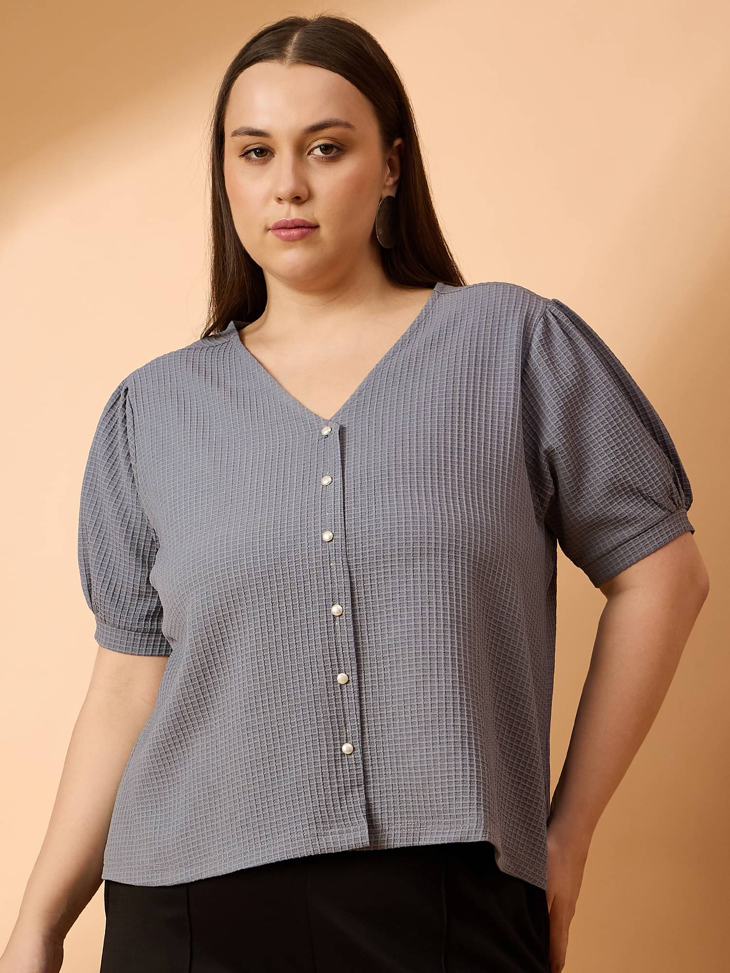 Anjir Women's Polyester Regular Top ( Grey ) Anjir Women's Polyester Regular Top ( Grey )