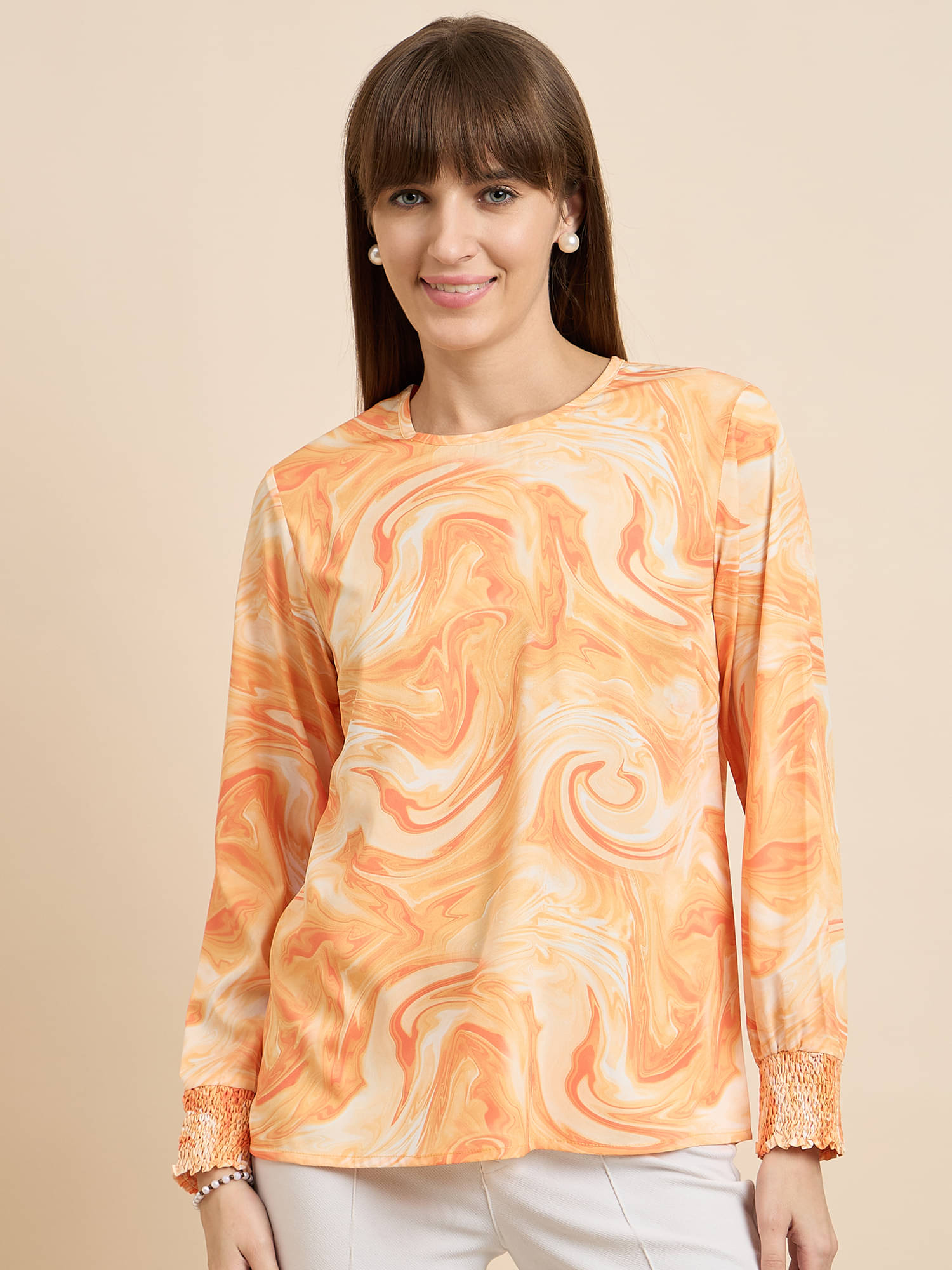     			Anjir Women's Polyester Regular Top ( Orange )
