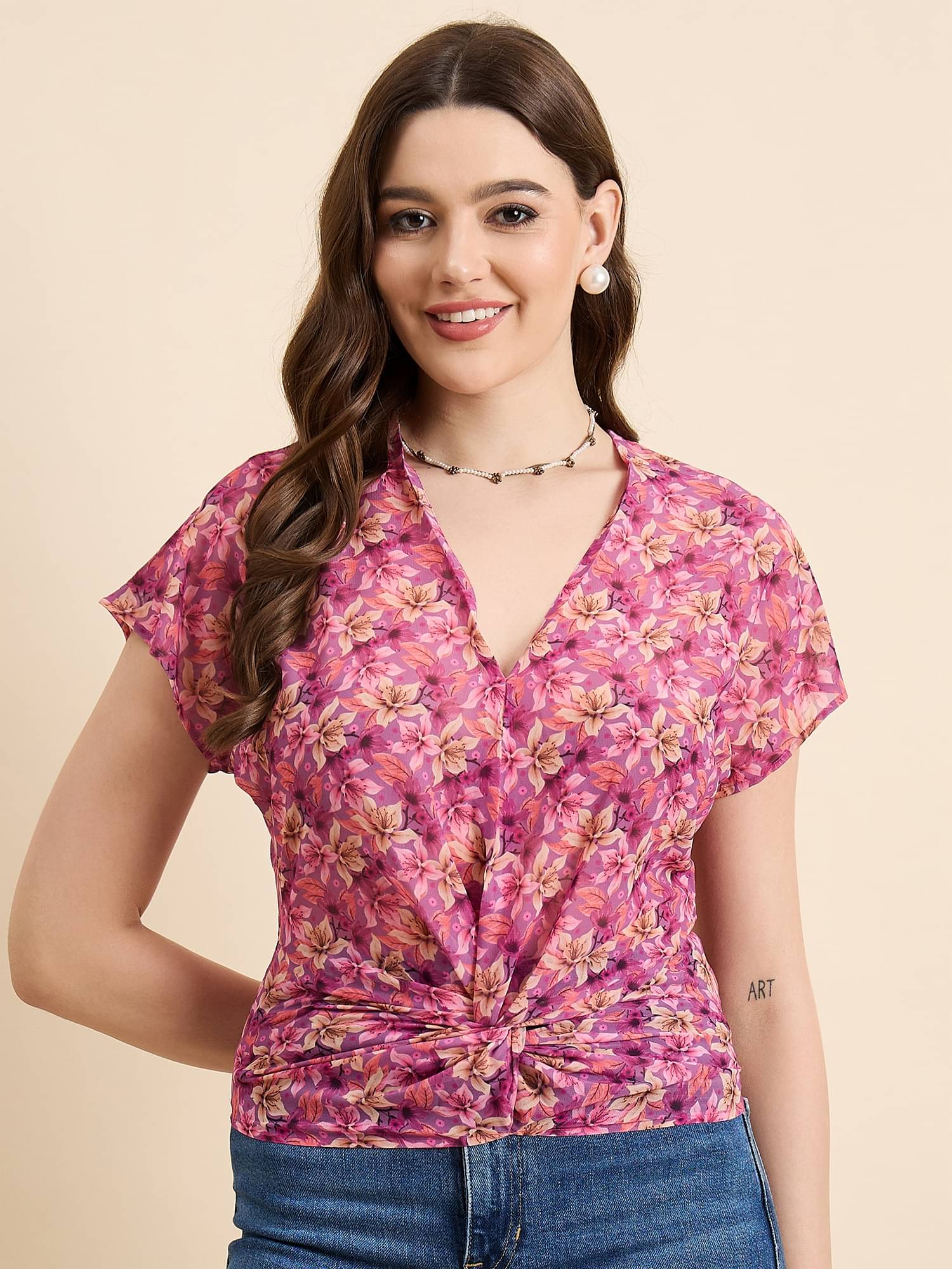     			Anjir Women's Polyester Regular Top ( Pink )