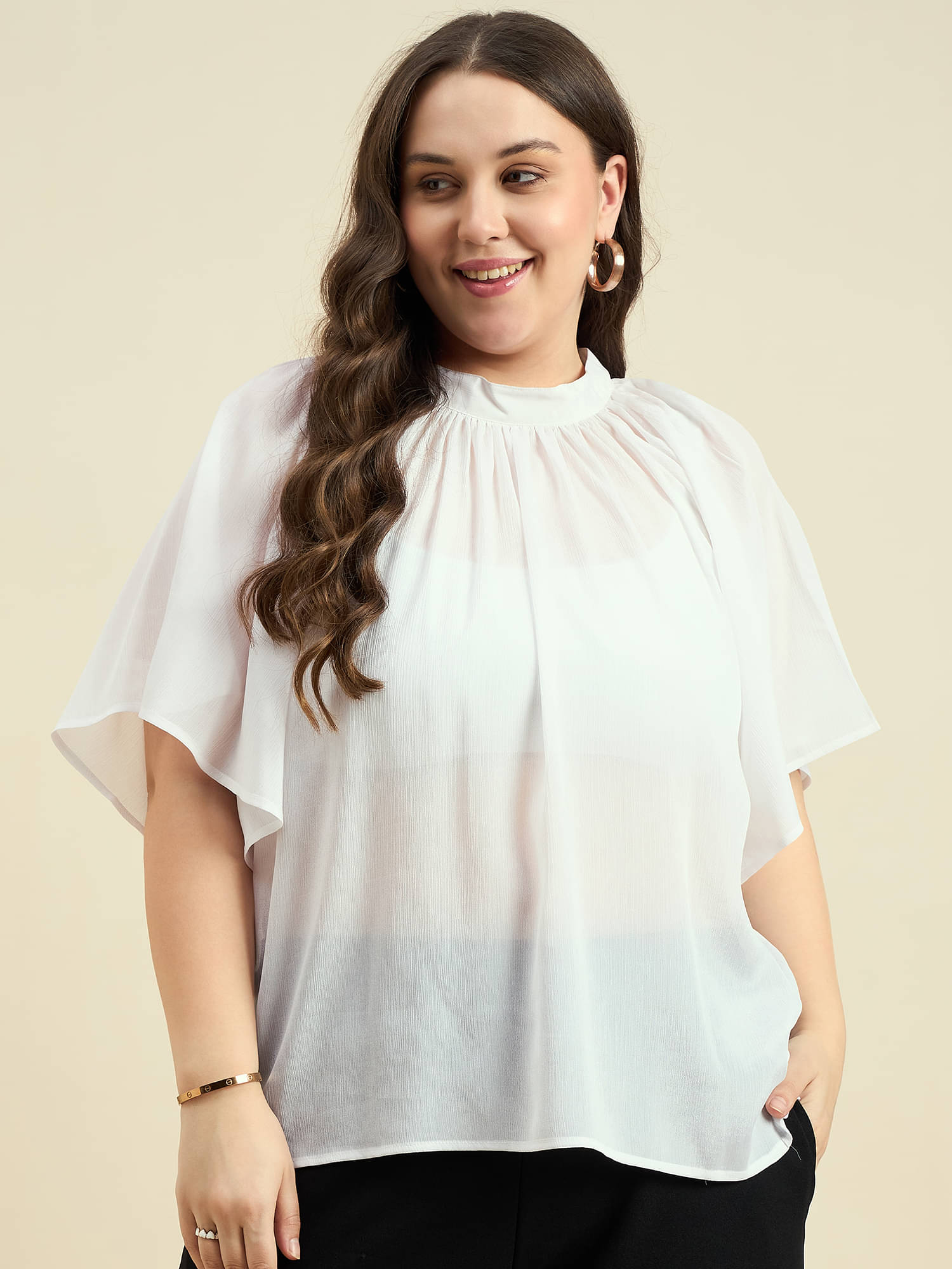 Anjir Women's Polyester Regular Top ( White ) Anjir Women's Polyester Regular Top ( White )