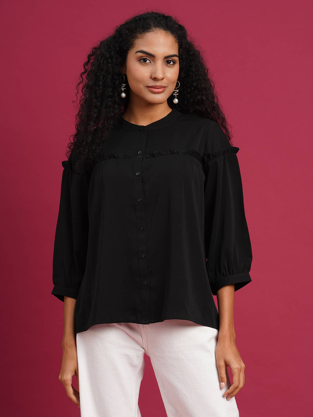 Anjir Women's Polyester Regular Top ( Black ) Anjir Women's Polyester Regular Top ( Black )