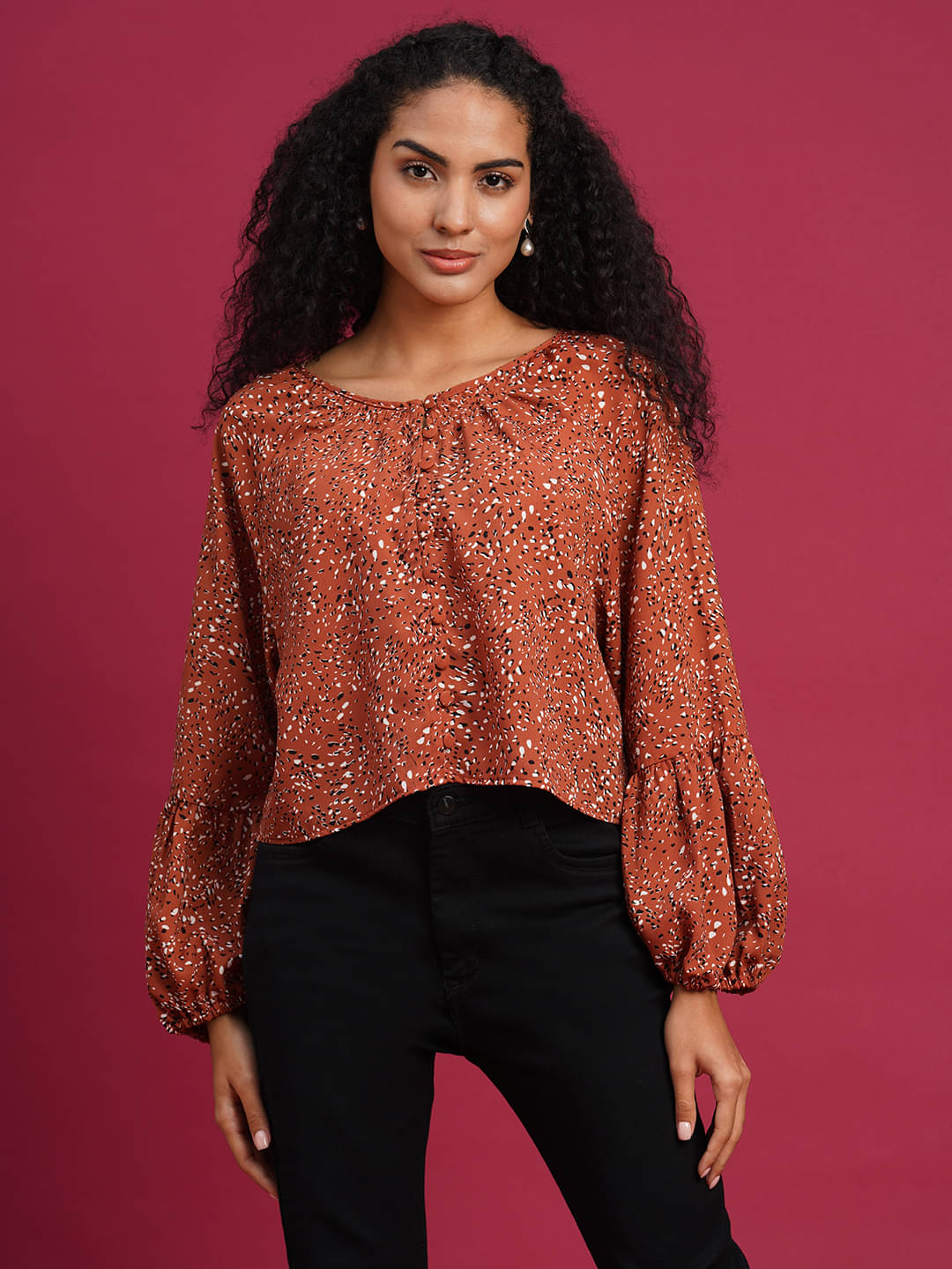     			Anjir Women's Polyester Regular Top ( Brown )