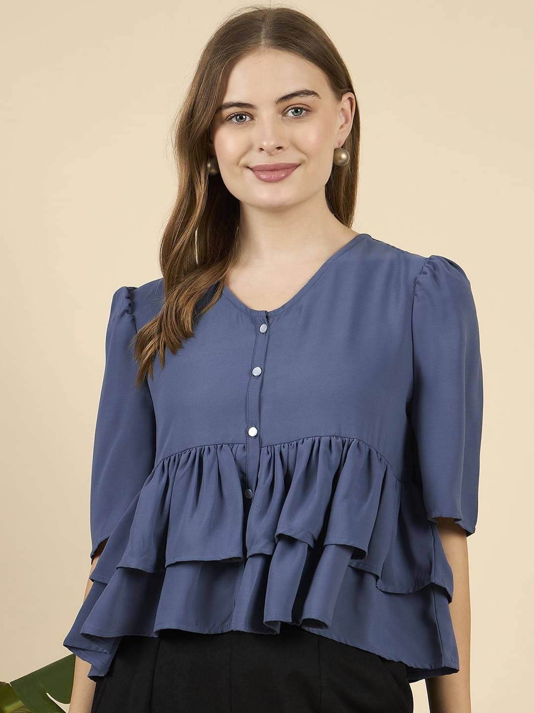 Anjir Women's Polyester Regular Top ( Navy Blue ) Anjir Women's Polyester Regular Top ( Navy Blue )