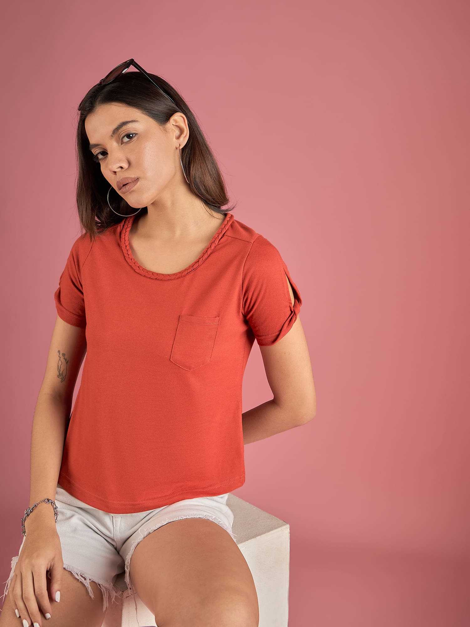 Anjir Women's Polyester Regular Top ( Rust ) Anjir Women's Polyester Regular Top ( Rust )