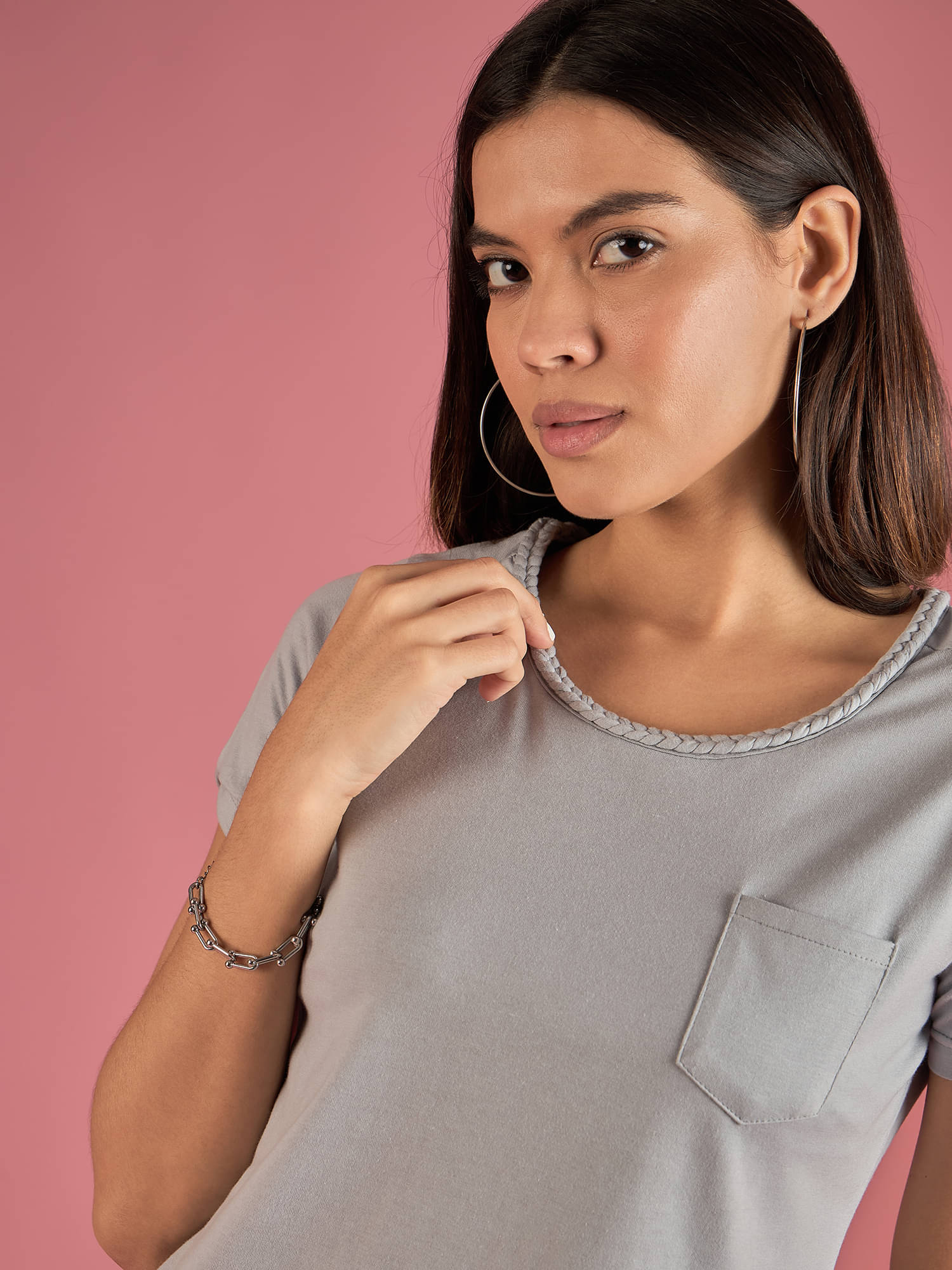 Anjir Women's Polyester Regular Top ( Grey ) Anjir Women's Polyester Regular Top ( Grey )