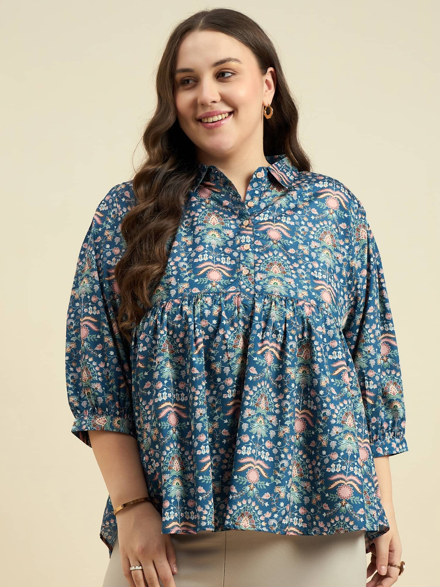     			Anjir Women's Polyester Regular Top ( Blue )