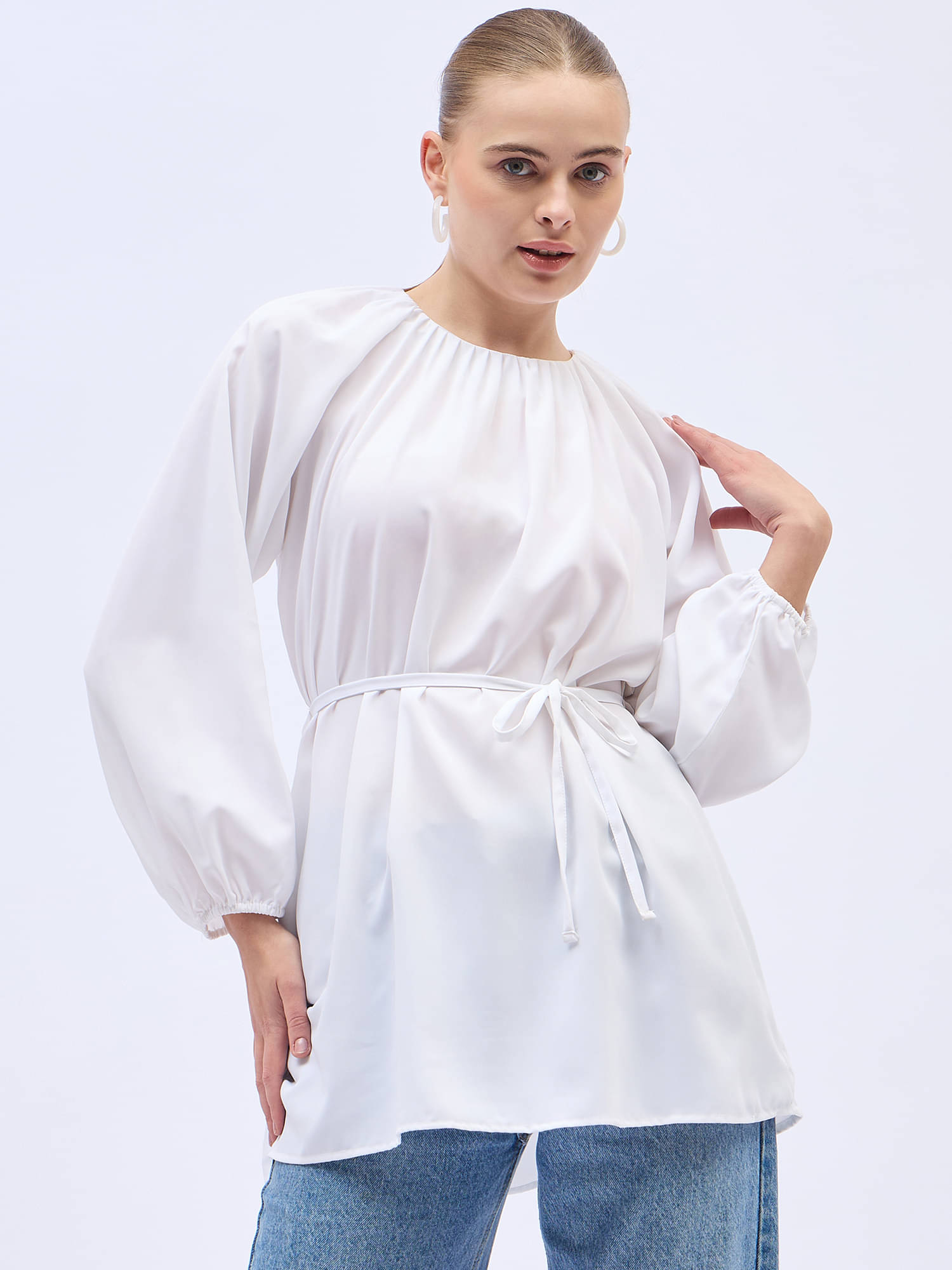 Anjir Women's Polyester Regular Top ( White ) Anjir Women's Polyester Regular Top ( White )