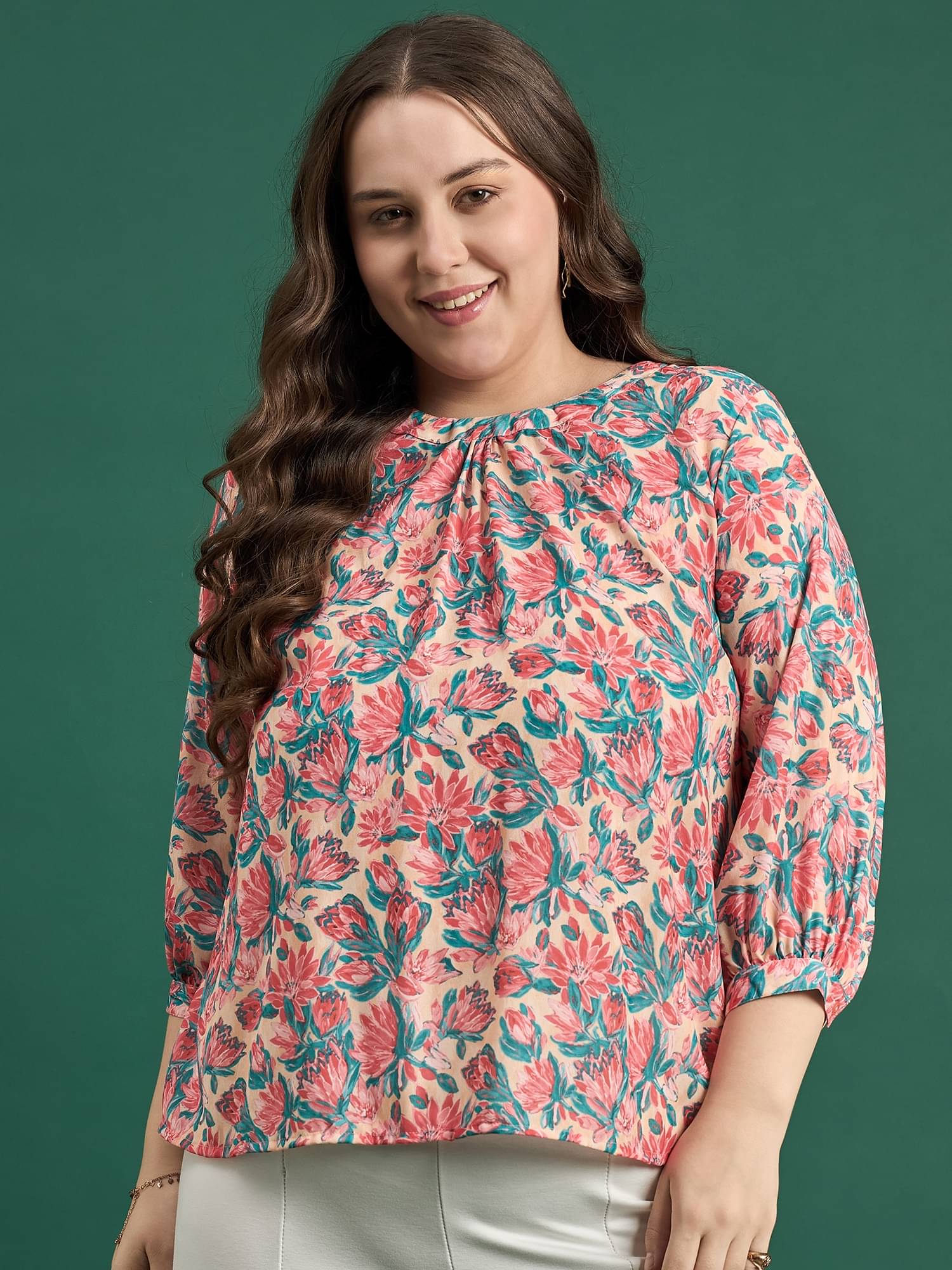     			Anjir Women's Polyester Regular Top ( Peach )