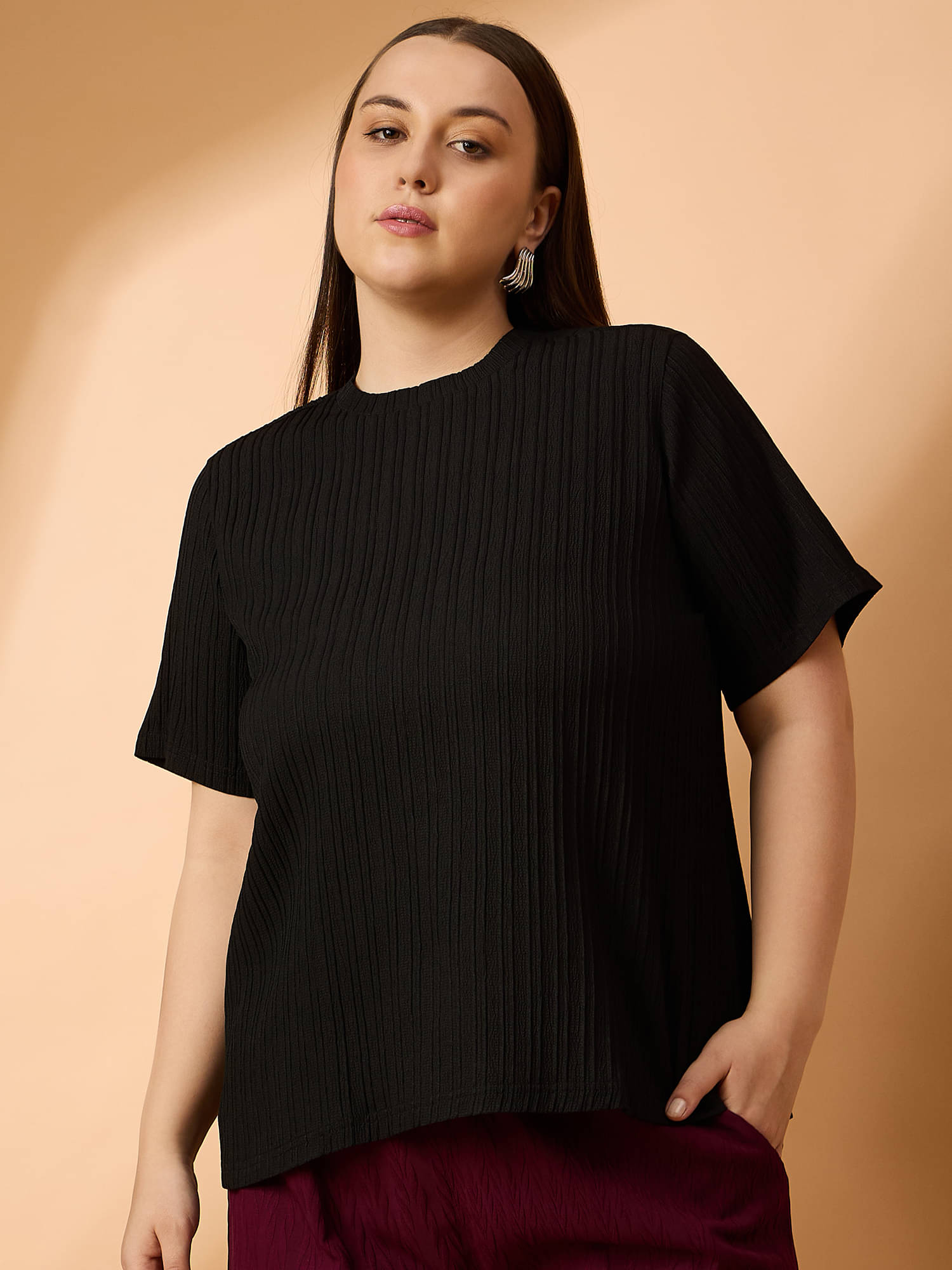     			Anjir Women's Polyester Regular Top ( Black )