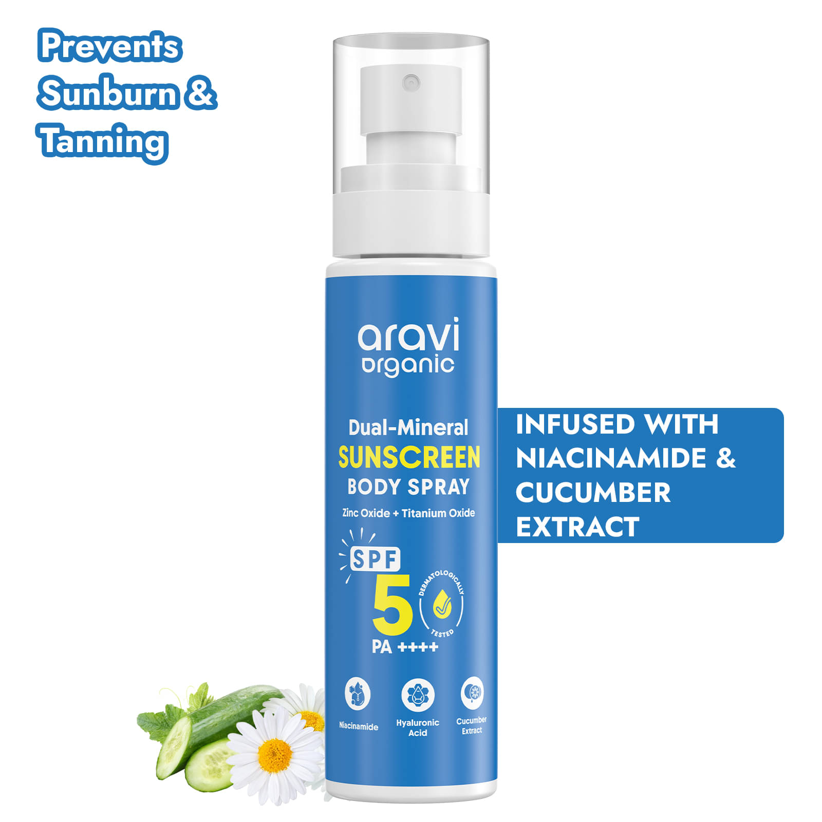     			Aravi Organic Sunscreen , SPF 50 PA++++ Dual Mineral Sunscreen Body Spray with Zinc Oxide , 100 ml