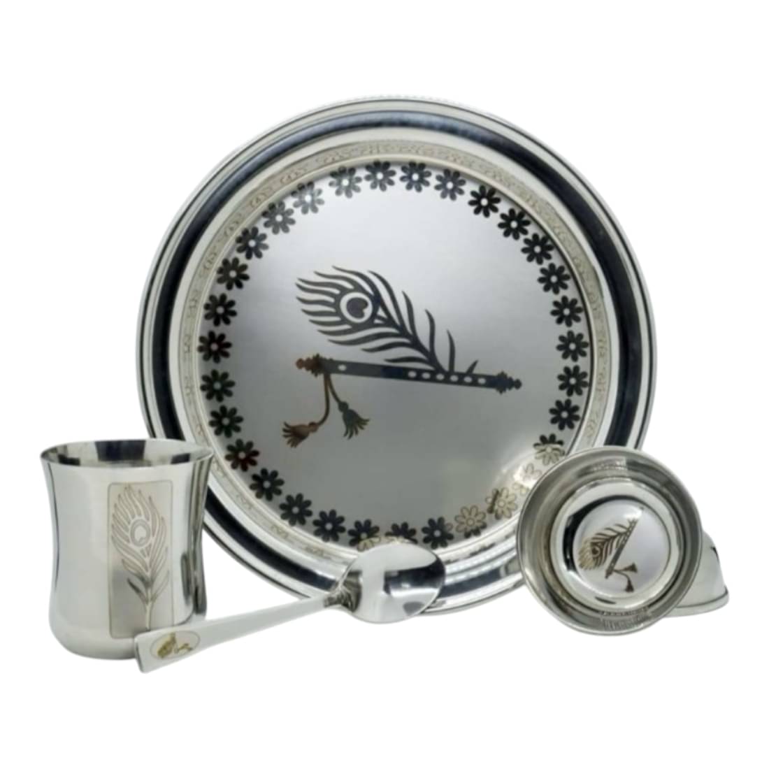     			Artha Kanha Bhog Set Laser Printed Stainless Steel Dinner Set ( Pack of 5 ) Silver