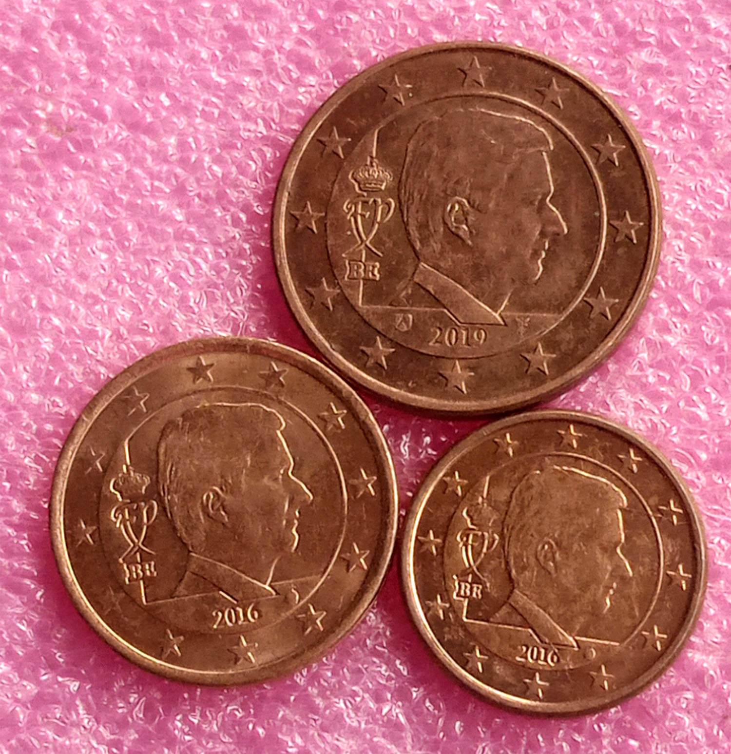     			BELGIUM - 3 DIFFERENT COINS SET - 1,2 & 5 Euro cent - UNC / AUNC CONDITION