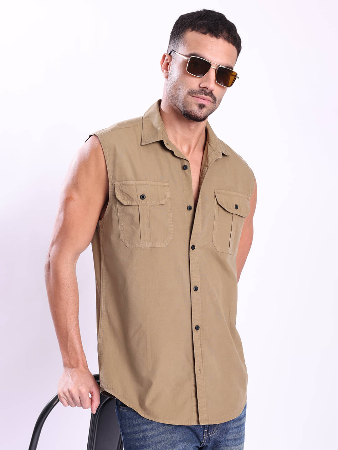 Bene Kleed 100% Cotton Regular Fit Solids Sleeveless Men's Casual Shirt - Brown ( Pack of 1 ) Bene Kleed 100% Cotton Regular Fit Solids Sleeveless Men's Casual Shirt - Brown ( Pack of 1 )