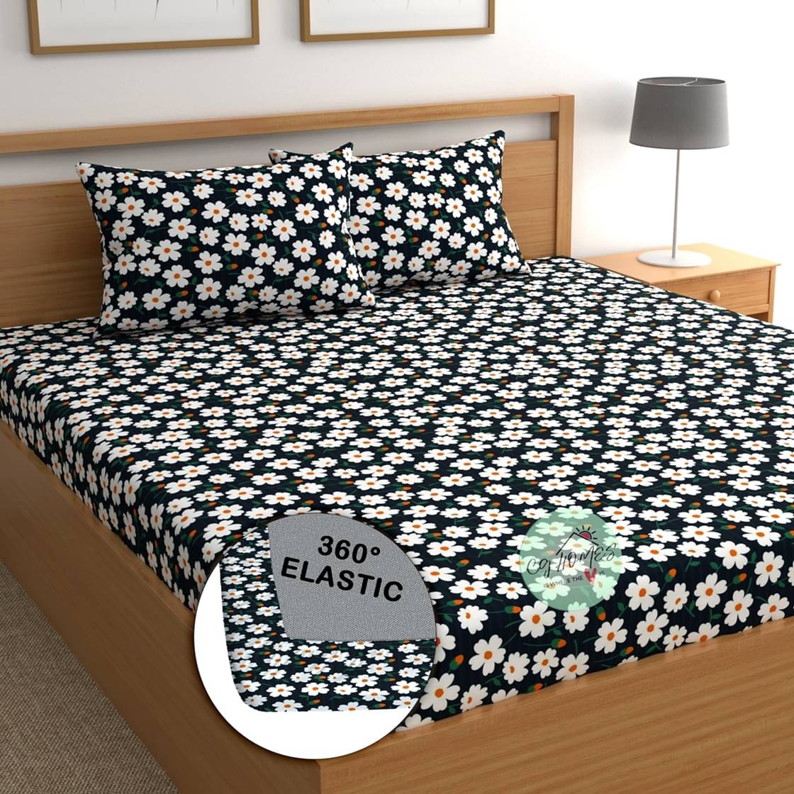 CG HOMES Microfibre Floral Fitted Fitted bedsheet with 2 Pillow Covers ( Double Bed ) - Blue CG HOMES Microfibre Floral Fitted Fitted bedsheet with 2 Pillow Covers ( Double Bed ) - Blue
