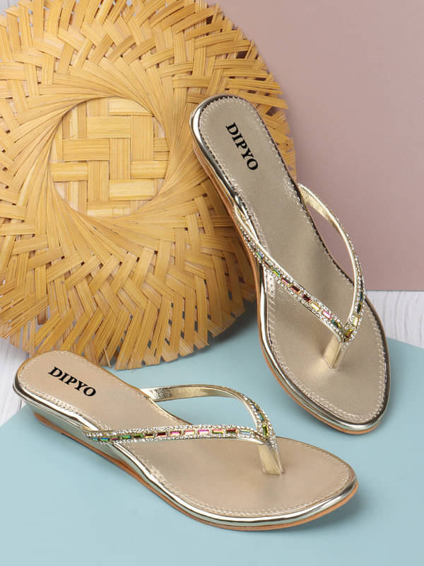     			DIPYO Gold Women's Slip On Heels