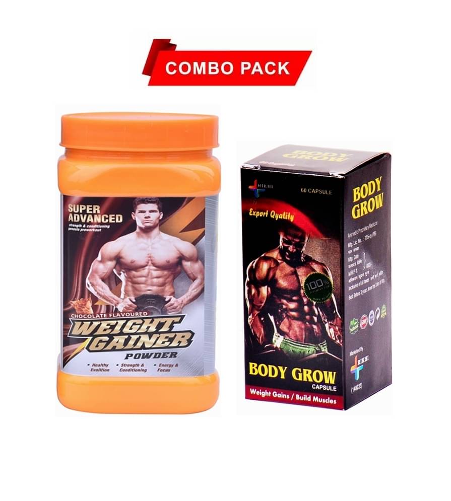     			Dr Chopra Super Advanced Weight Gainer Powder 300gm & Rikhi Body Grow Capsule 60 no.s Unflavoured Single Pack