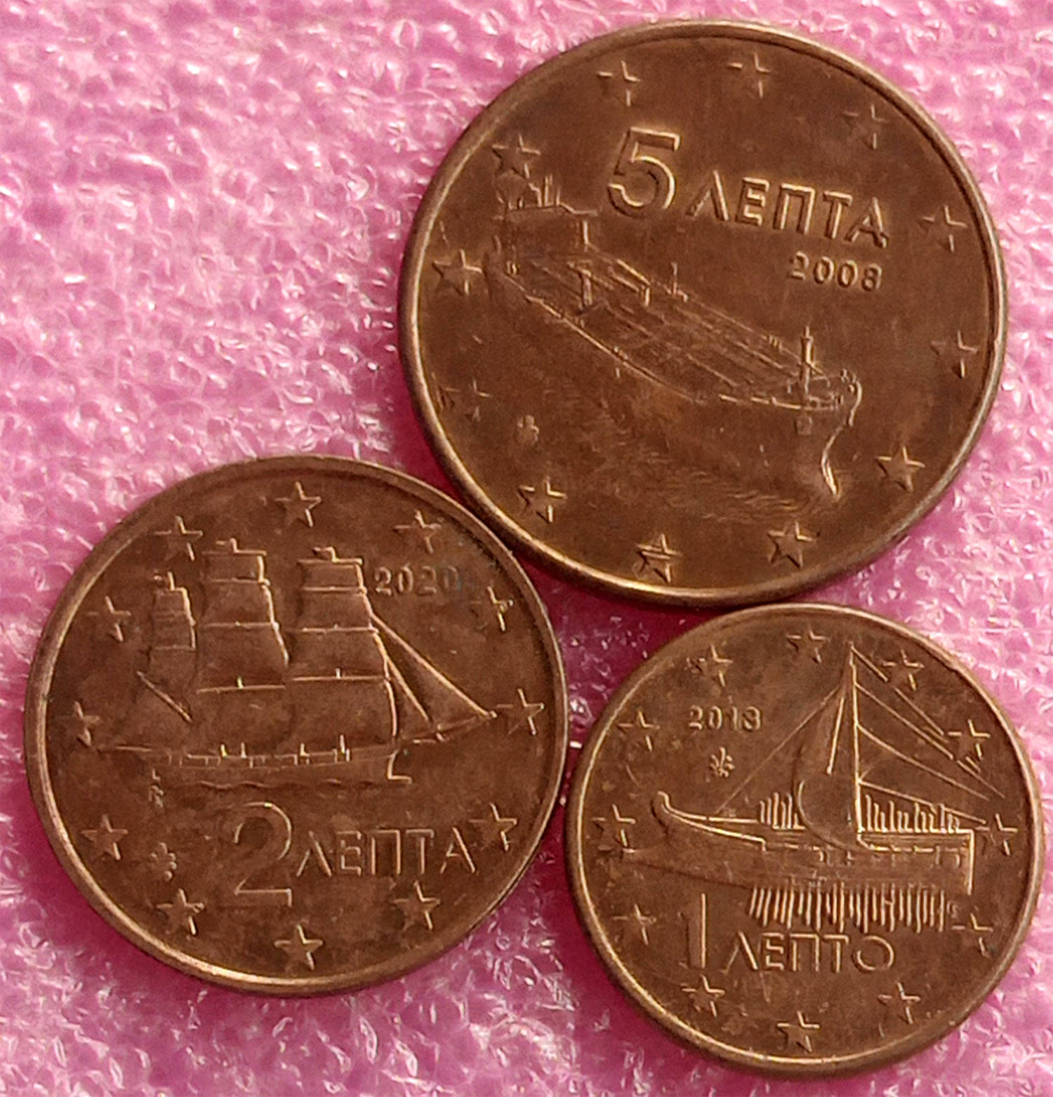     			GREECE - 3 DIFFERENT COINS SET - 1,2 & 5 Euro cent - UNC / AUNC CONDITION