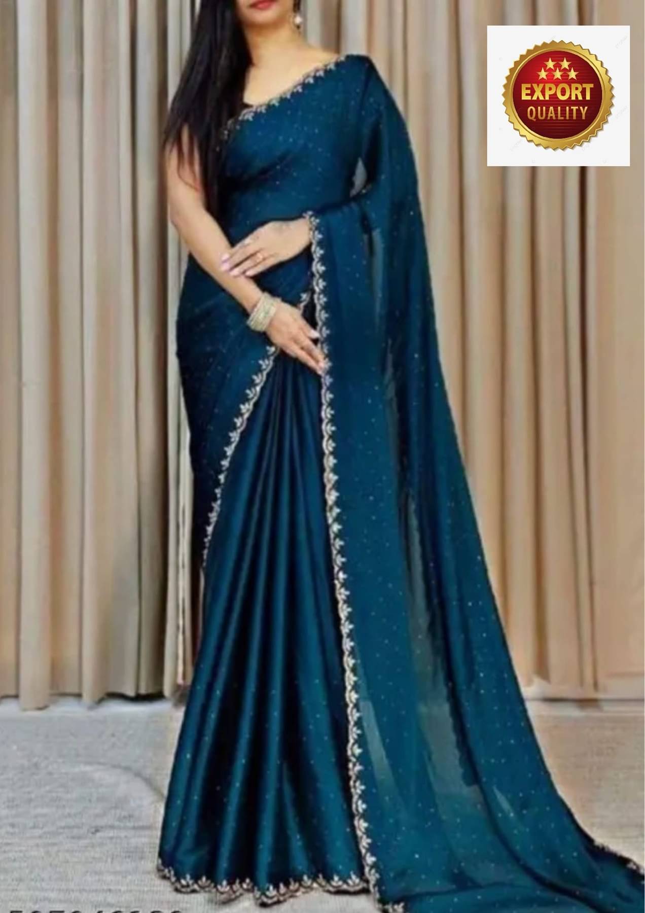    			Gullak Crepe Embellished Ilkal Saree With Unstitched Blouse Piece ( Teal )