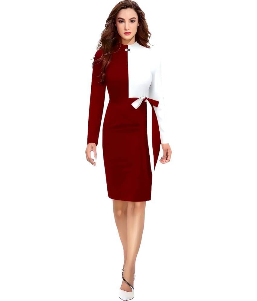 Hemang Fashion Women Polyester Colorblock Bodycon Dress ( Maroon ) Hemang Fashion Women Polyester Colorblock Bodycon Dress ( Maroon )
