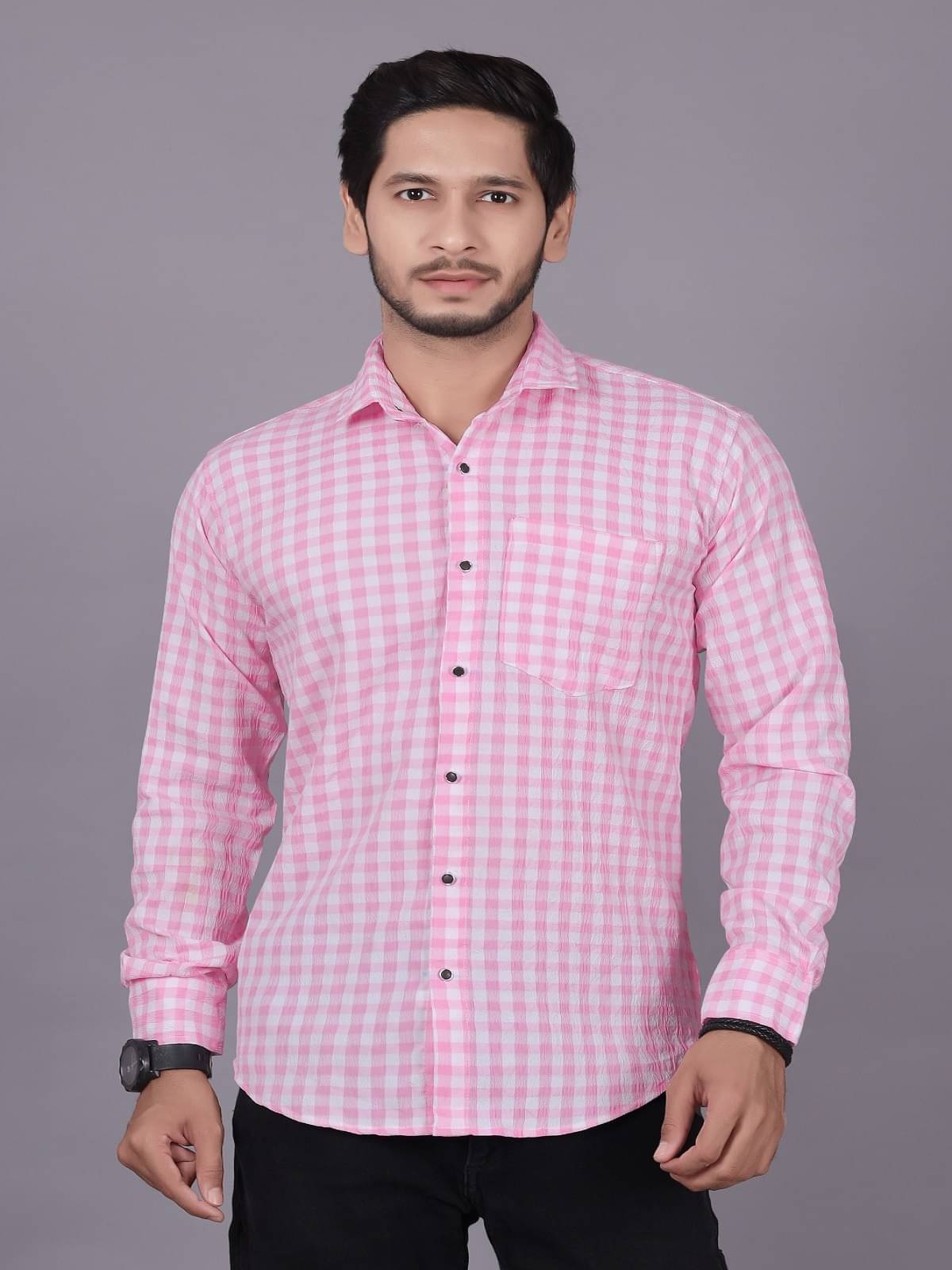     			JEEVAAN - THE PERFECT FASHION Cotton Blend Regular Fit Checks Full Sleeves Men's Casual Shirt - Pink ( Pack of 1 )