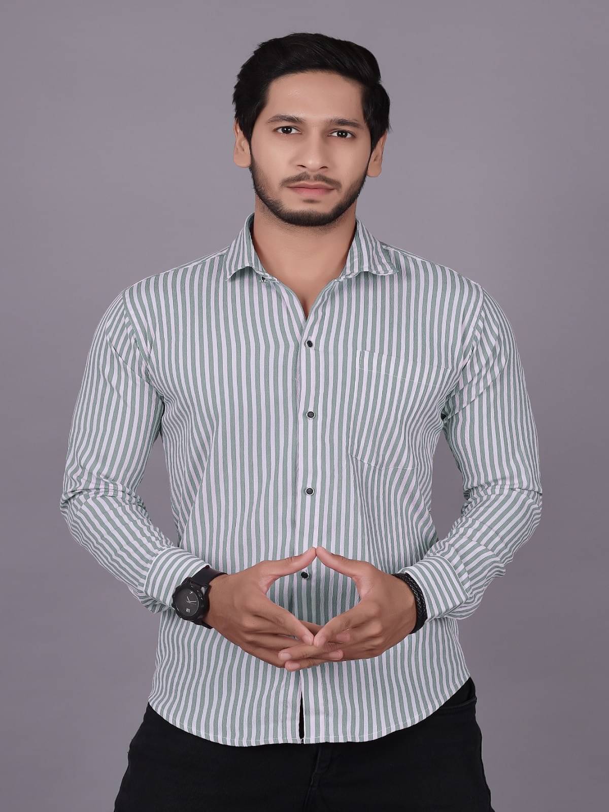     			JEEVAAN - THE PERFECT FASHION Cotton Blend Regular Fit Striped Full Sleeves Men's Casual Shirt - Grey ( Pack of 1 )
