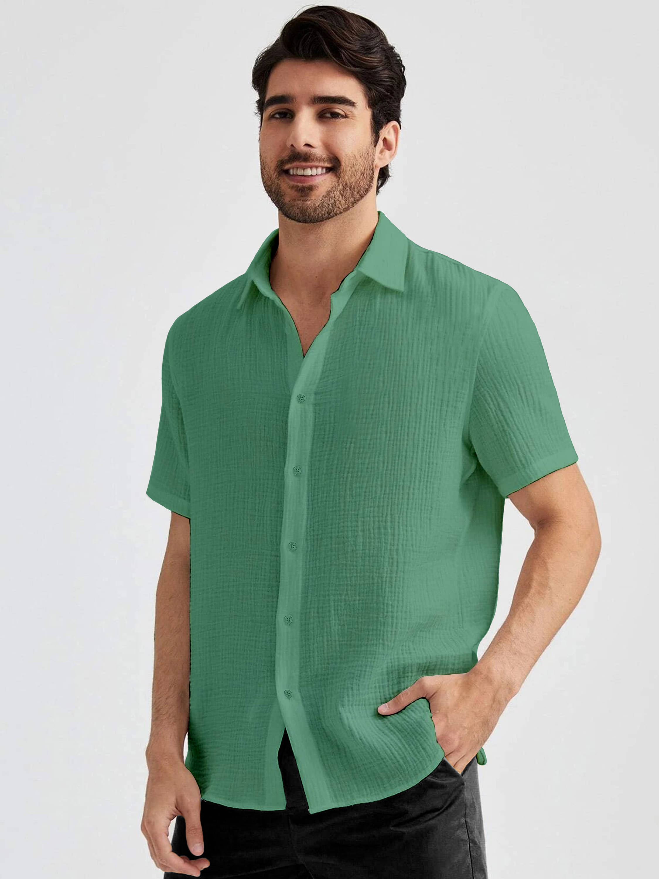 KAKIDO Polyester Regular Fit Half Sleeves Men's Formal Shirt - Green ( Pack of 1 ) KAKIDO Polyester Regular Fit Half Sleeves Men's Formal Shirt - Green ( Pack of 1 )