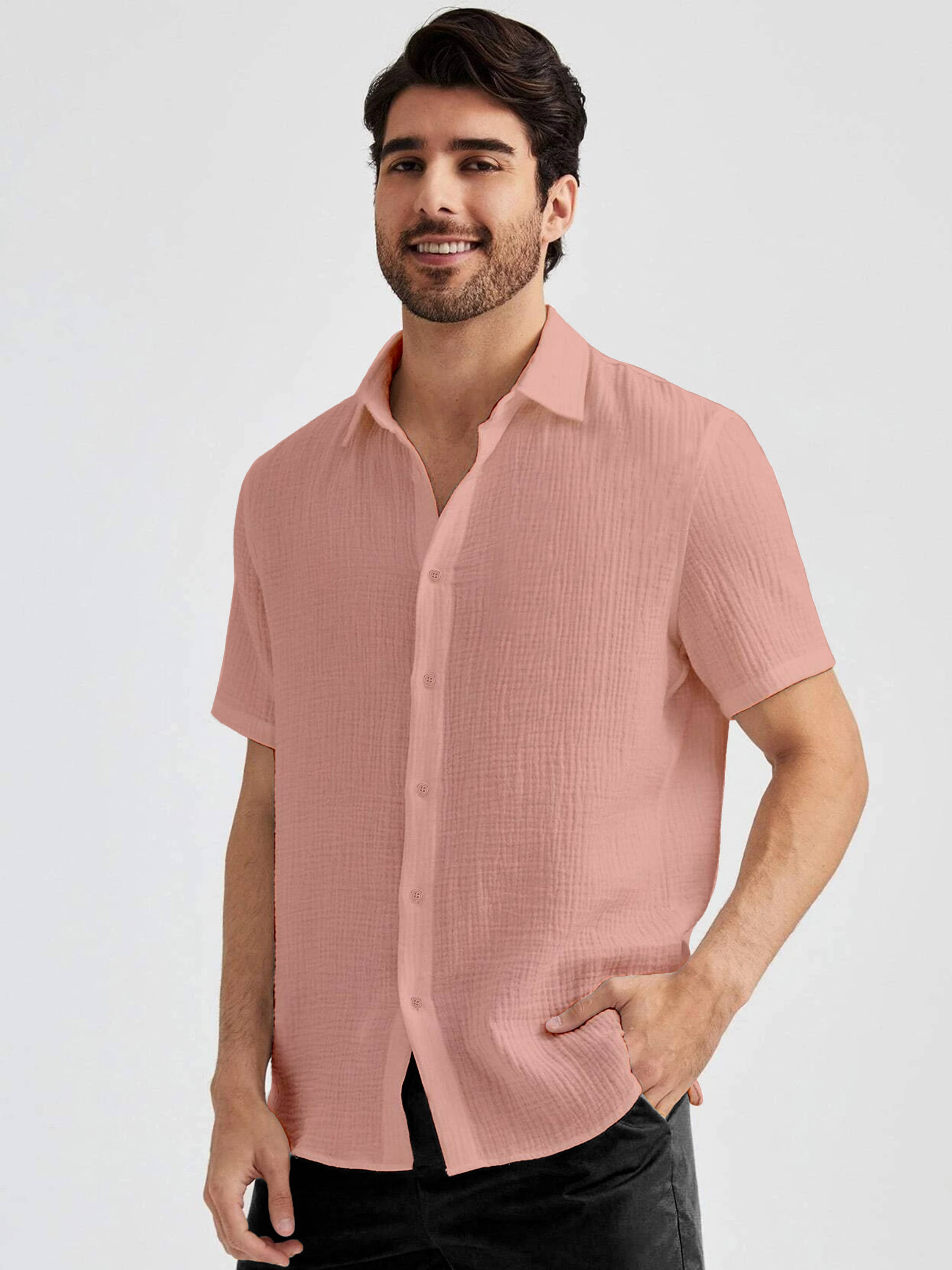     			KAKIDO Polyester Regular Fit Half Sleeves Men's Formal Shirt - Peach ( Pack of 1 )