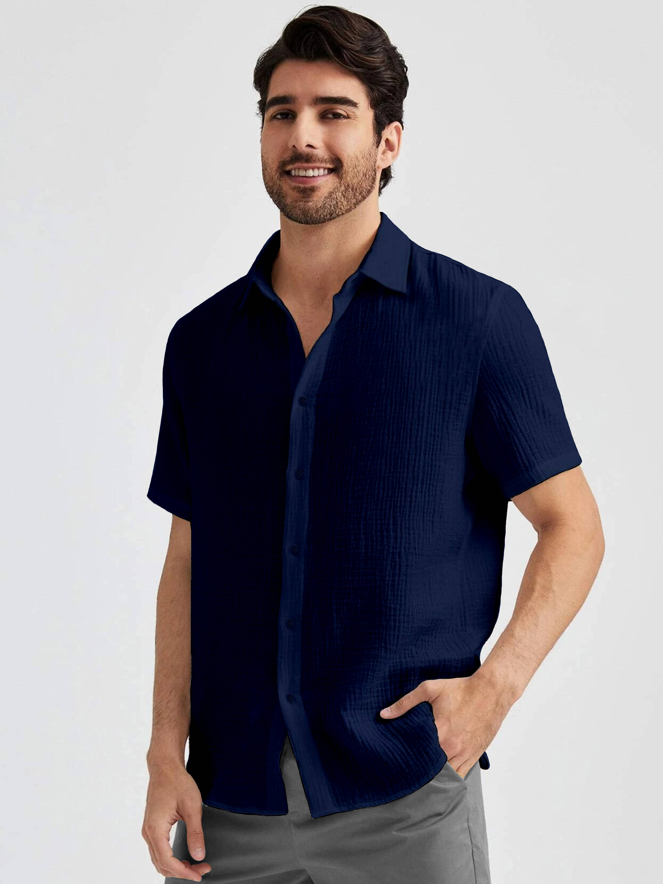     			KAKIDO Polyester Regular Fit Half Sleeves Men's Formal Shirt - Navy Blue ( Pack of 1 )