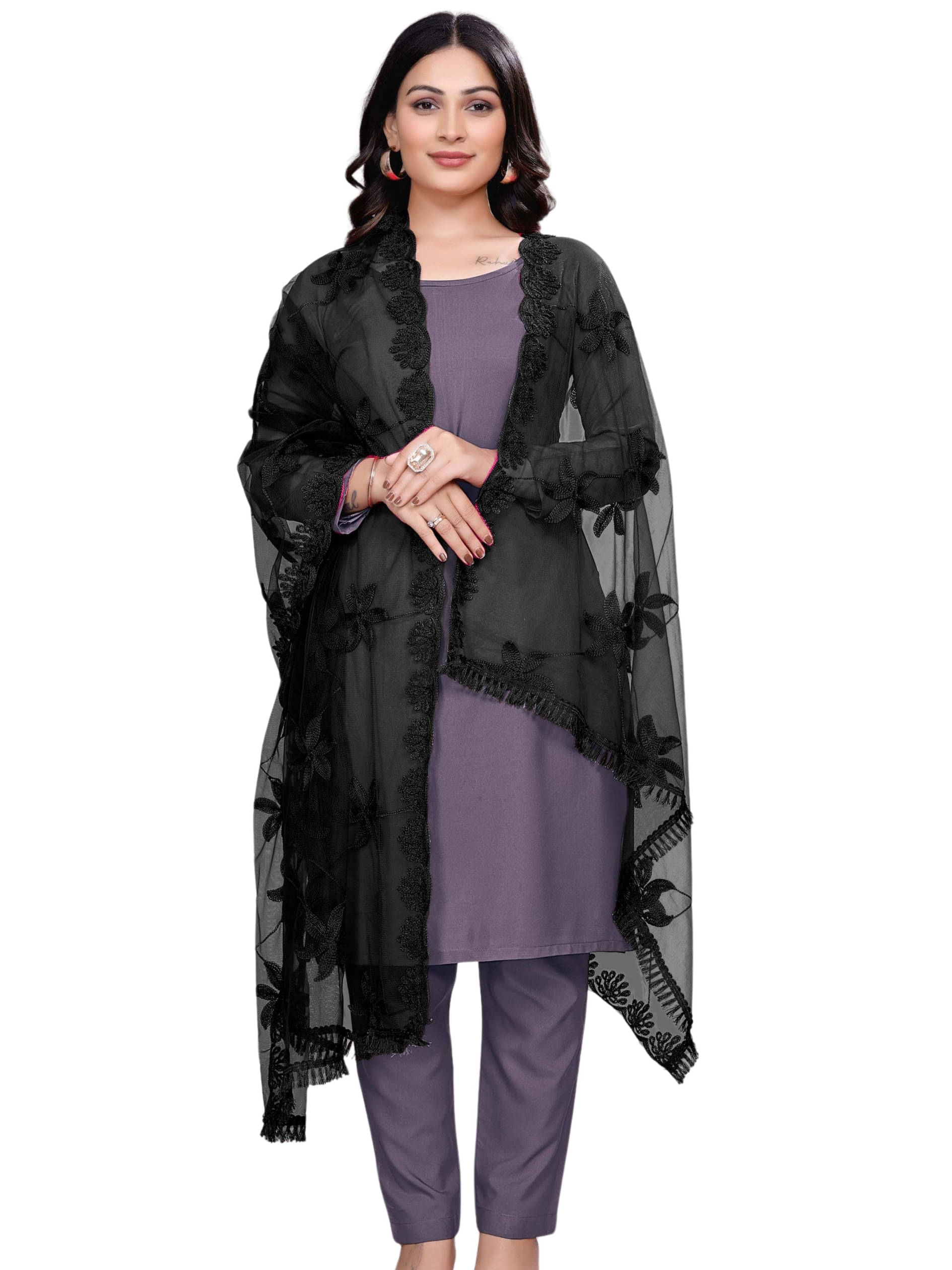    			Kemza Women Net Dupatta ( Black , Pack of 1 )