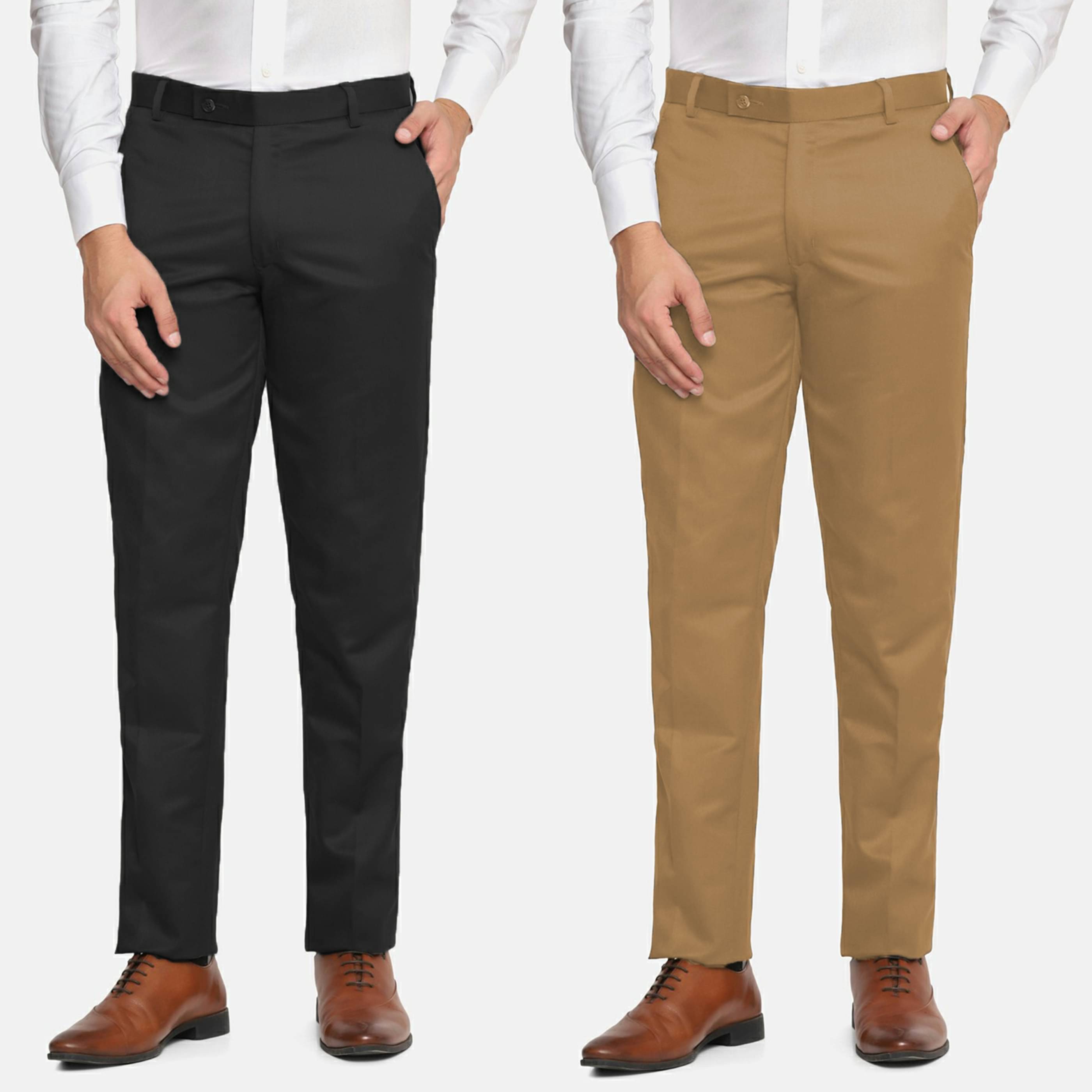     			MANCREW Regular Flat Men's Formal Trouser - Khaki ( Pack of 2 )
