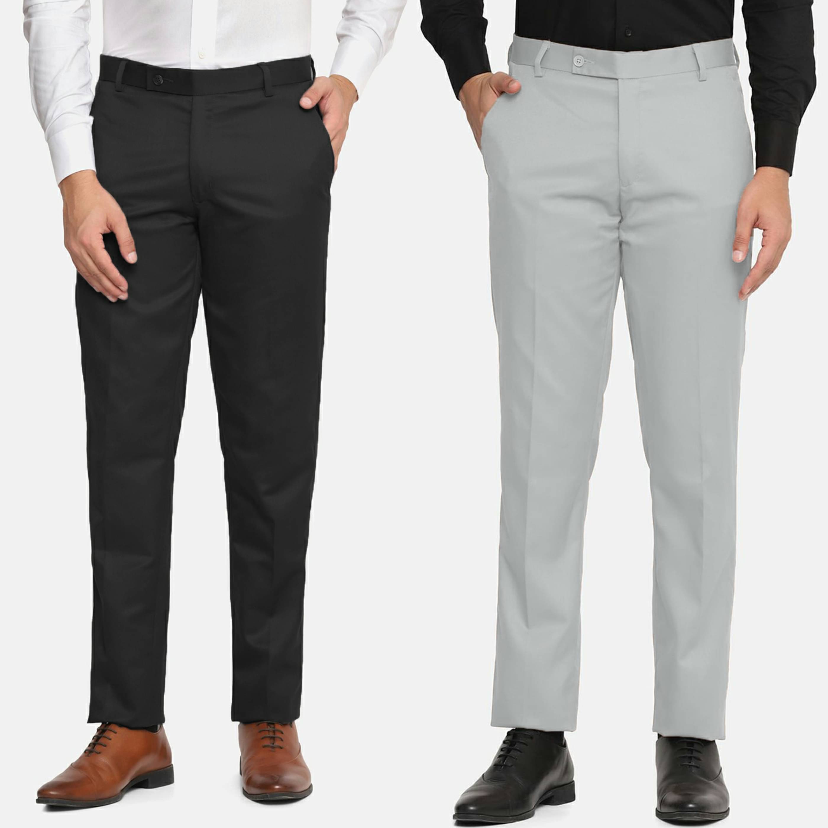     			MANCREW Regular Flat Men's Formal Trouser - Light Grey ( Pack of 2 )