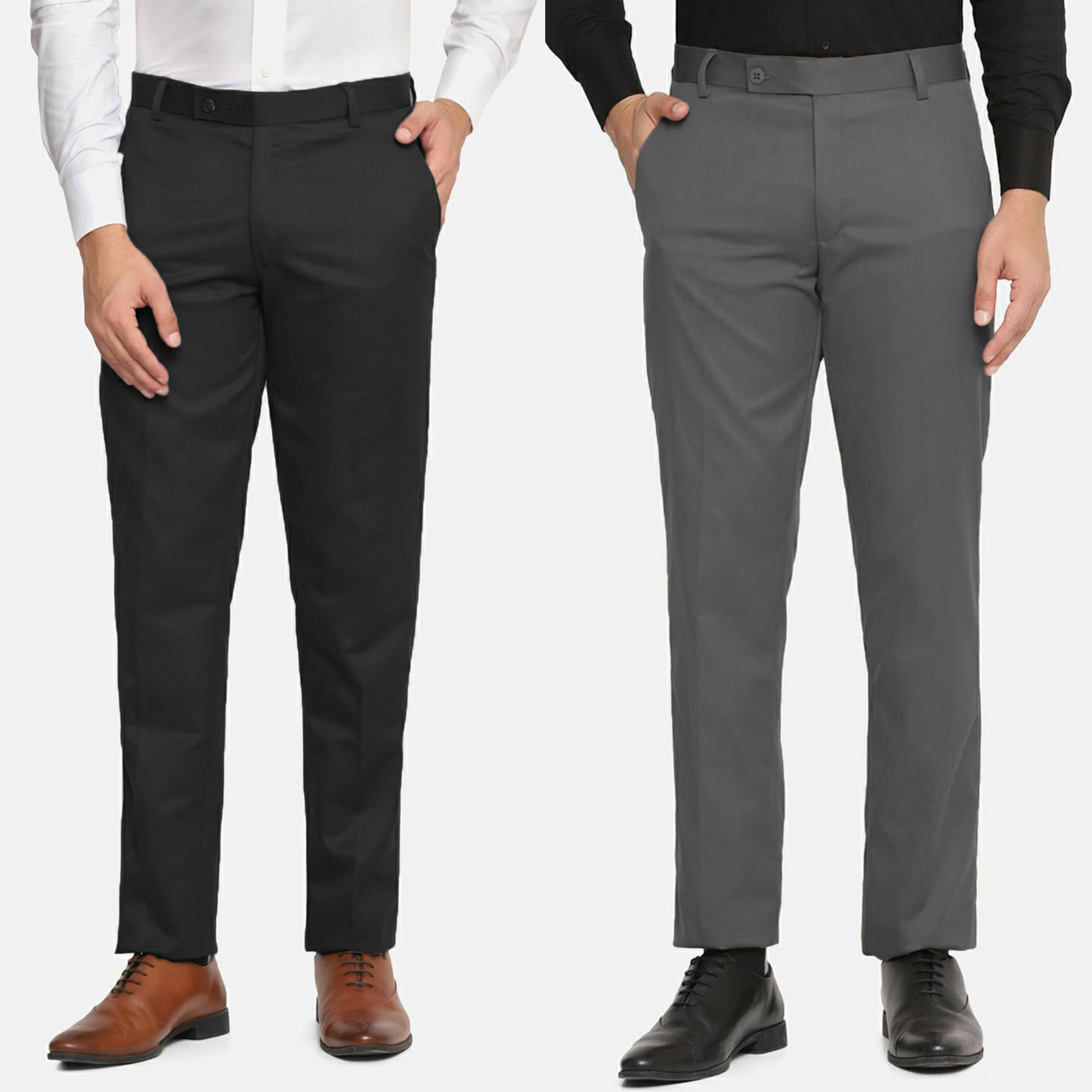     			MANCREW Regular Flat Men's Formal Trouser - Dark Grey ( Pack of 2 )