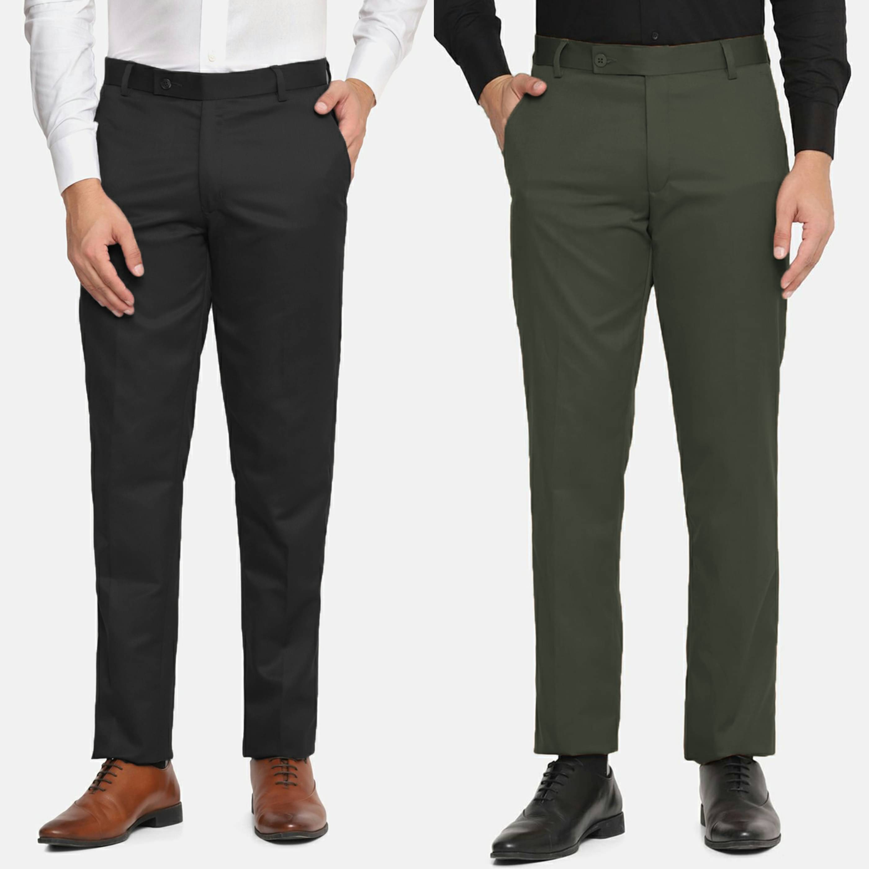     			MANCREW Regular Flat Men's Formal Trouser - Dark Green ( Pack of 2 )