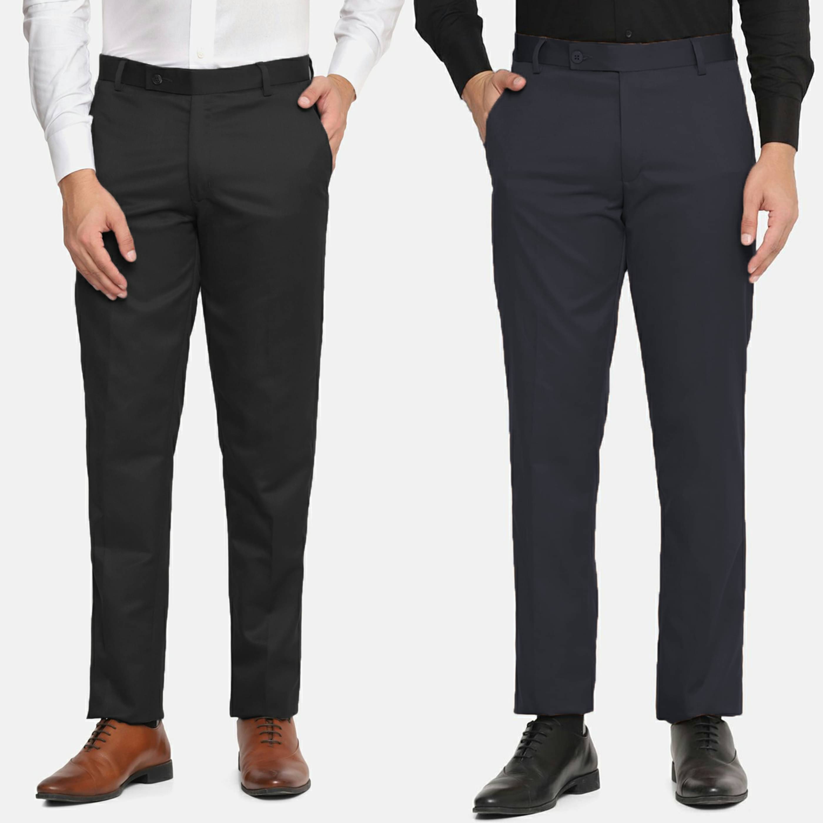     			MANCREW Regular Flat Men's Formal Trouser - Navy Blue ( Pack of 2 )