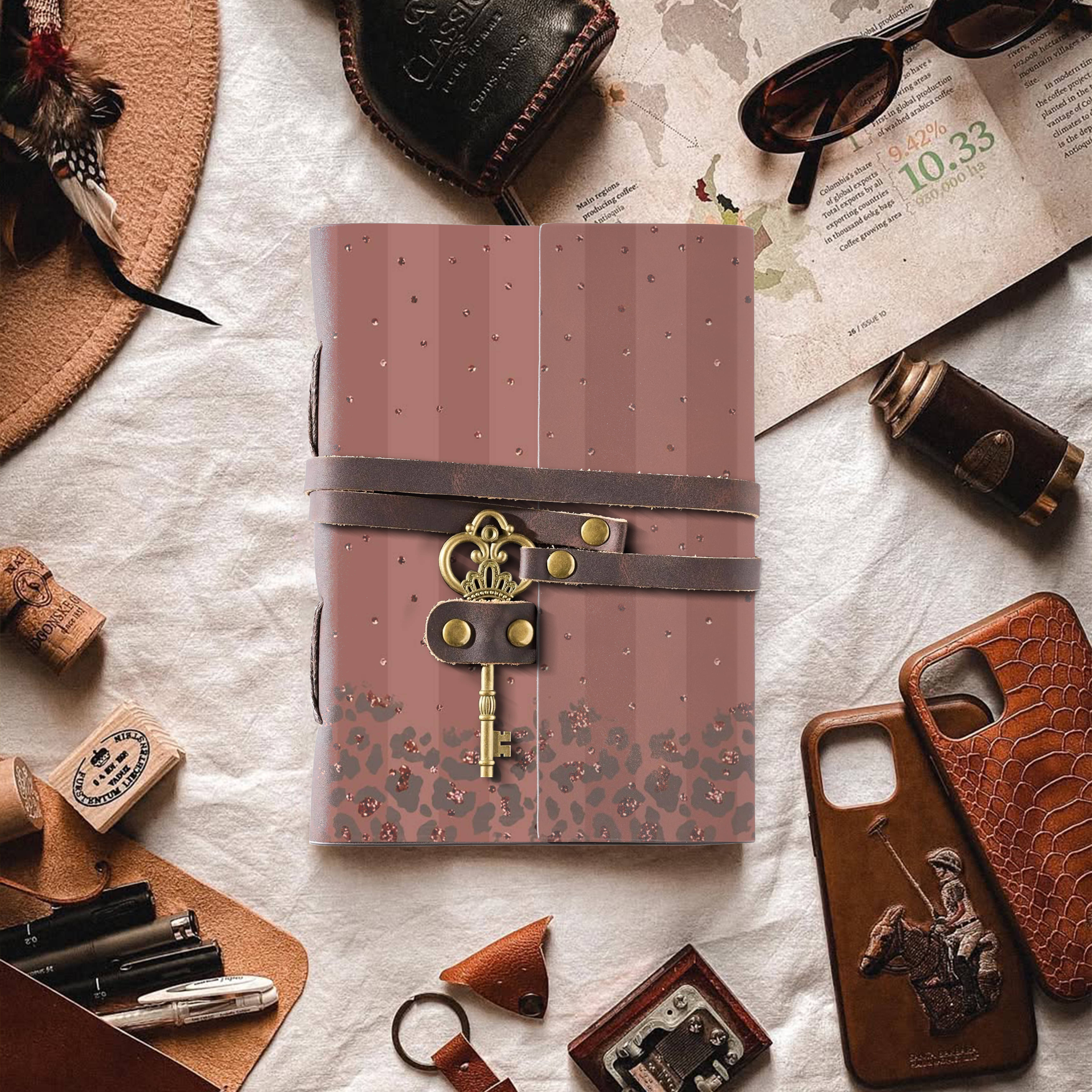     			MR KRAFT Desigenr Leather journal with key lock pattern 5*7 inches 200 pages a006 A5 Journal Unruled 200 Pages (multicolor 06)