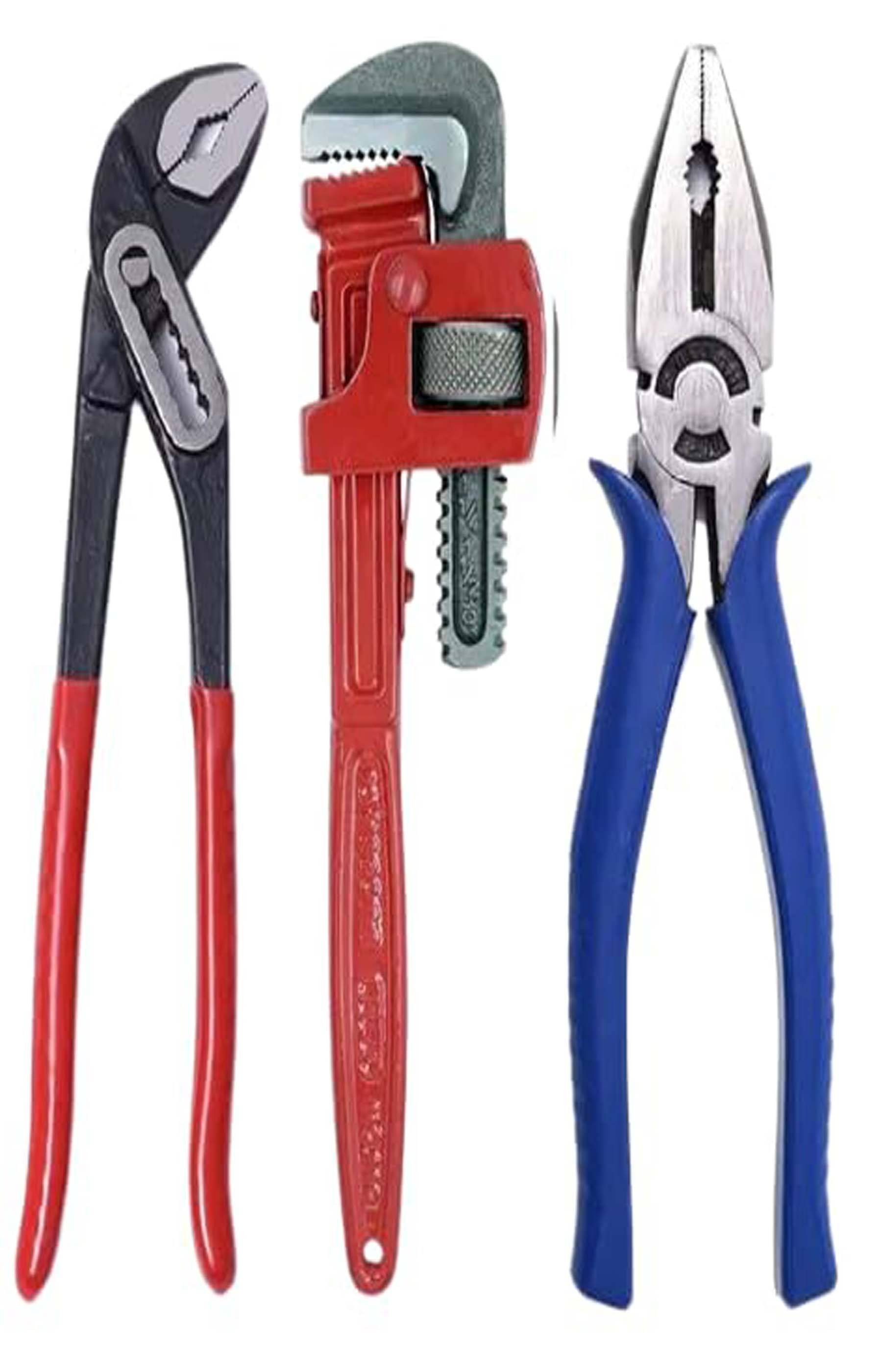     			MS AGROTECH 3-Piece Tool Set with Combo of Combination Plier, 25.4 cm Pipe Wrench, Water Pump Plier