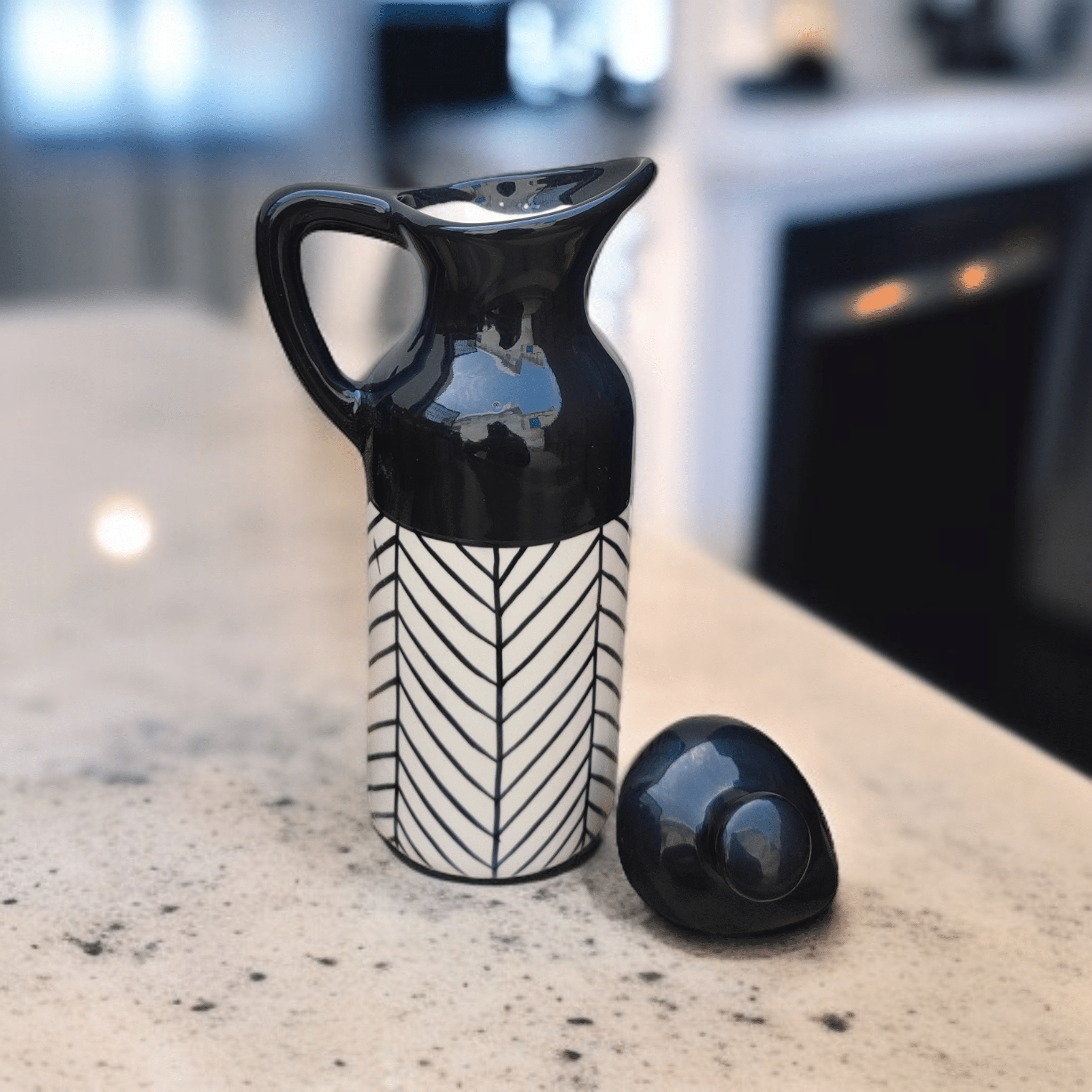 Malaikah Blk Zbra Oil Dspnsr Ceramic Black Oil Container ( Set of 1 ) Malaikah Blk Zbra Oil Dspnsr Ceramic Black Oil Container ( Set of 1 )
